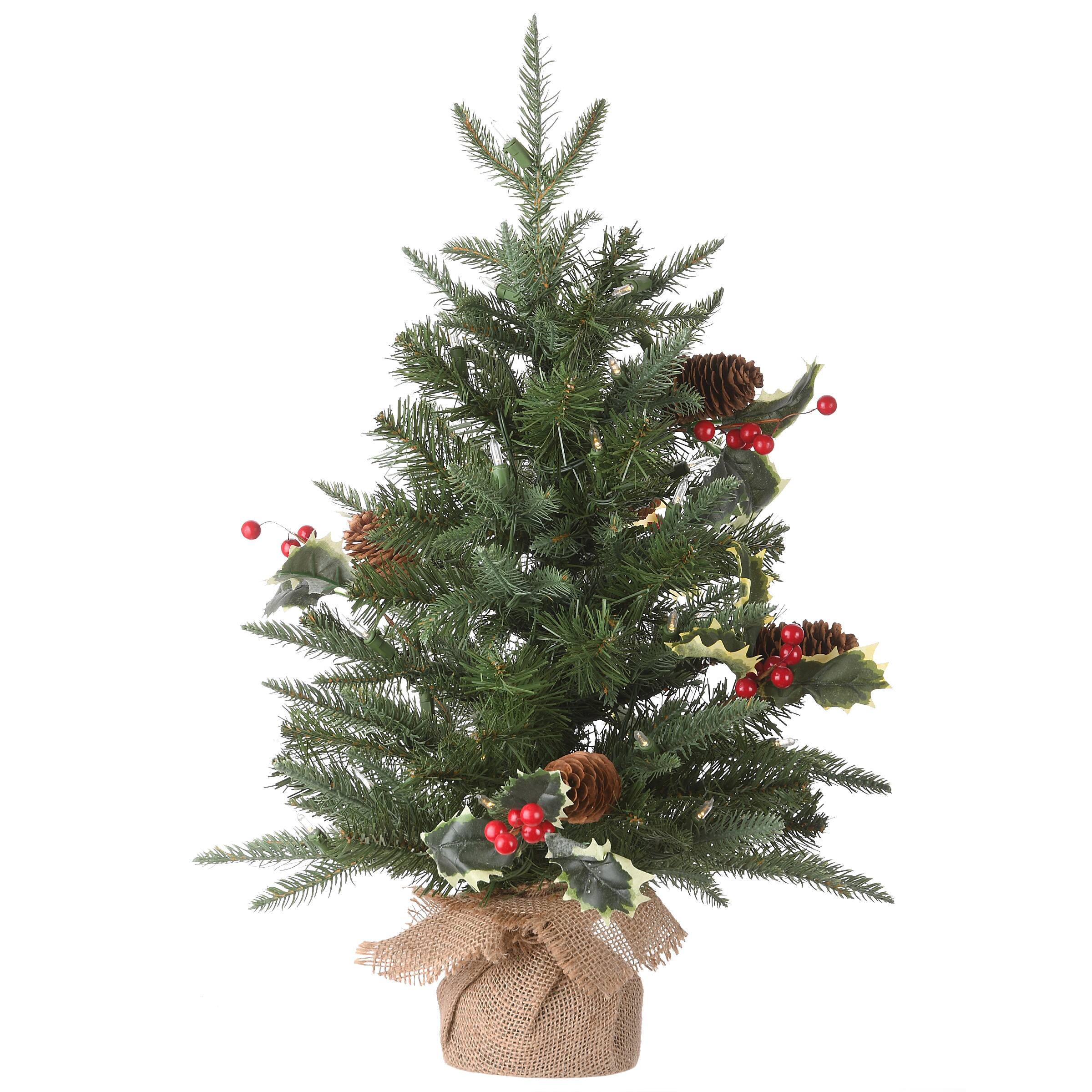 2ft. Pre-Lit Happy Hill Pine Artificial Christmas Tree, Warm White LED Lights