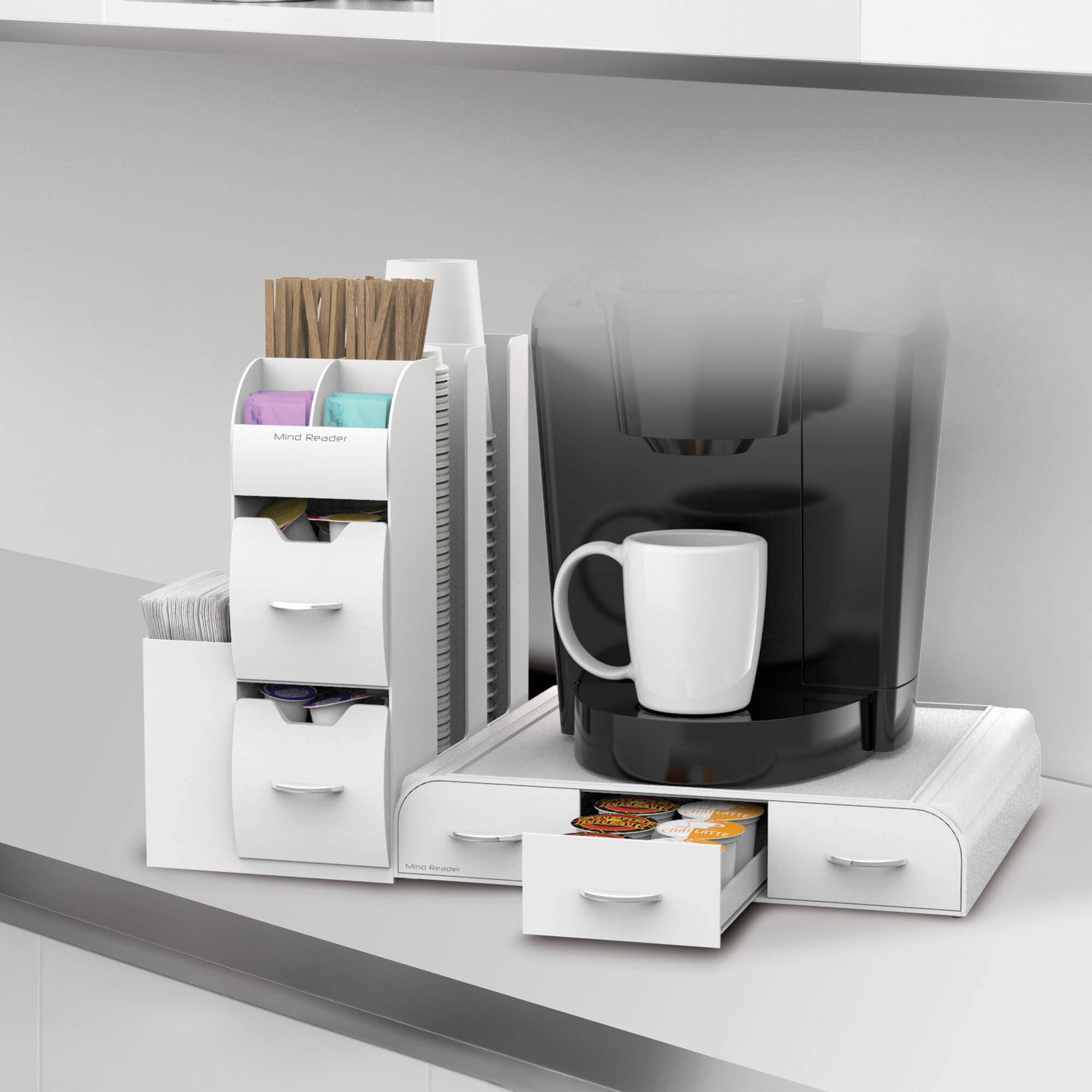 Mind Reader White 2-Piece Single Serve Coffee Pod Drawer and Condiment Organizer Caddy Station