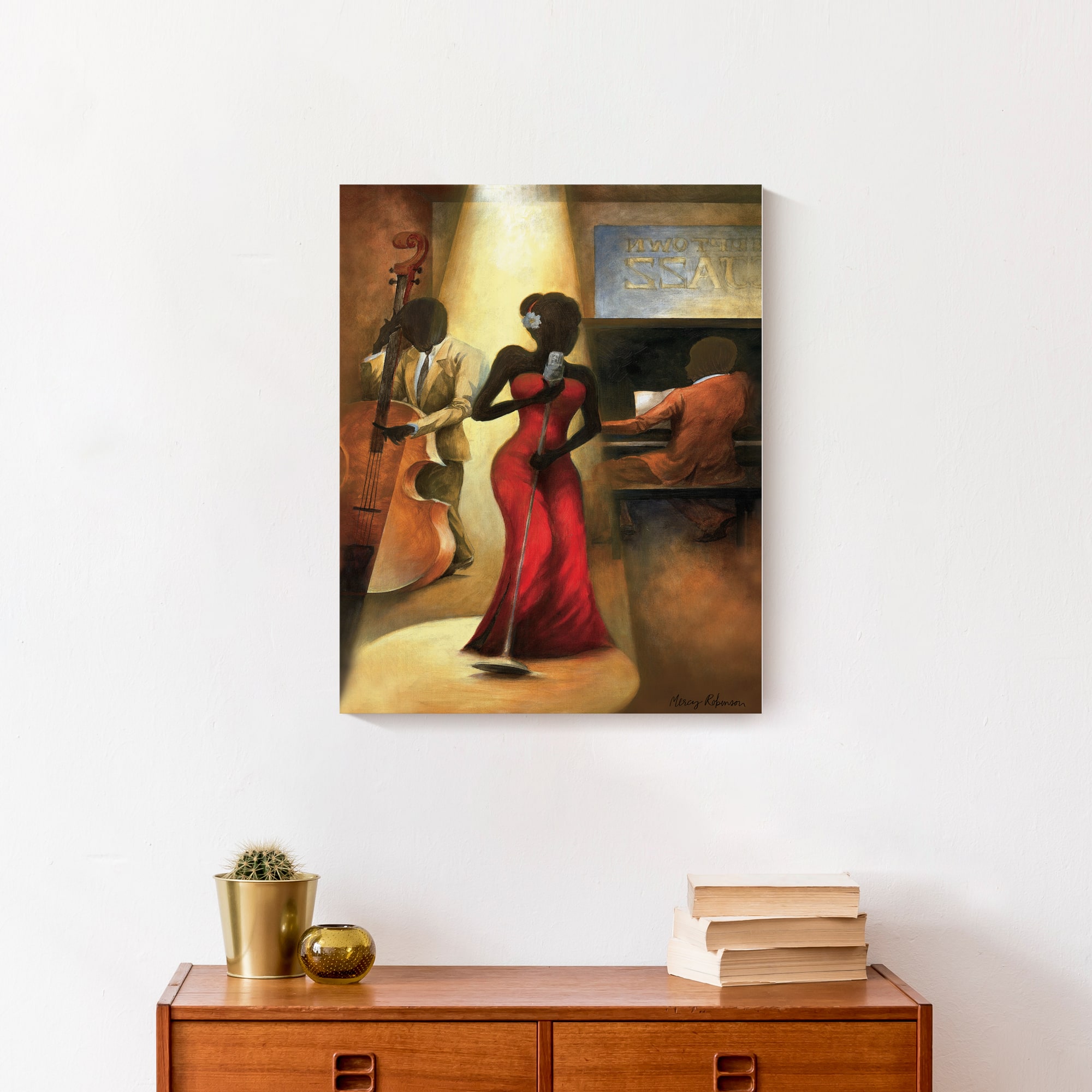 Jazz Singer In Red 16" x 20" Canvas Wall Art