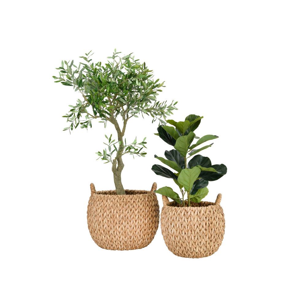Hello Honey&#xAE; Beige Round Woven Water Hyacinth Basket with Handles Set