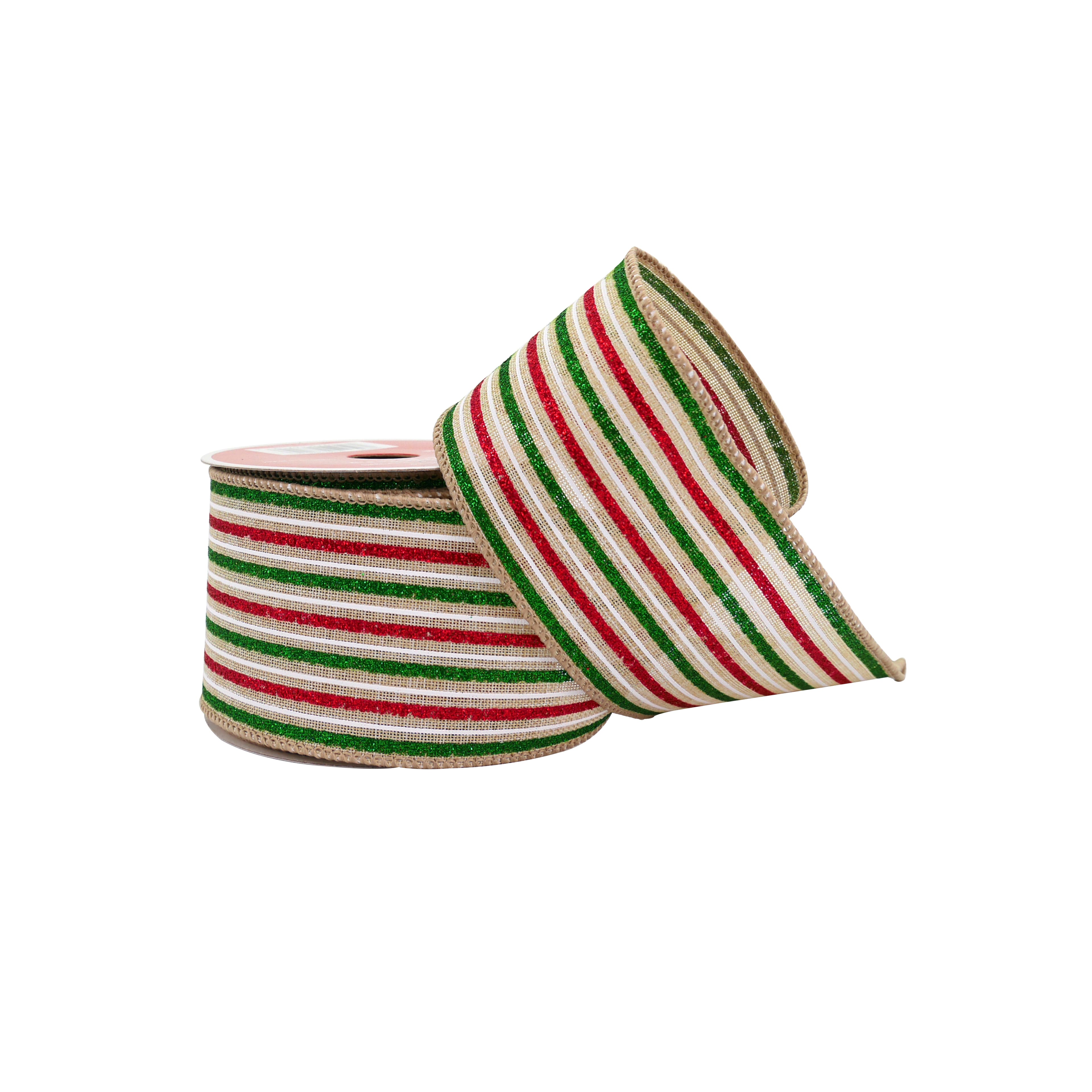 2.5&#x22; x 20ft. Red, Green &#x26; White Stripes Wired Ribbon by Celebrate It&#xAE;
