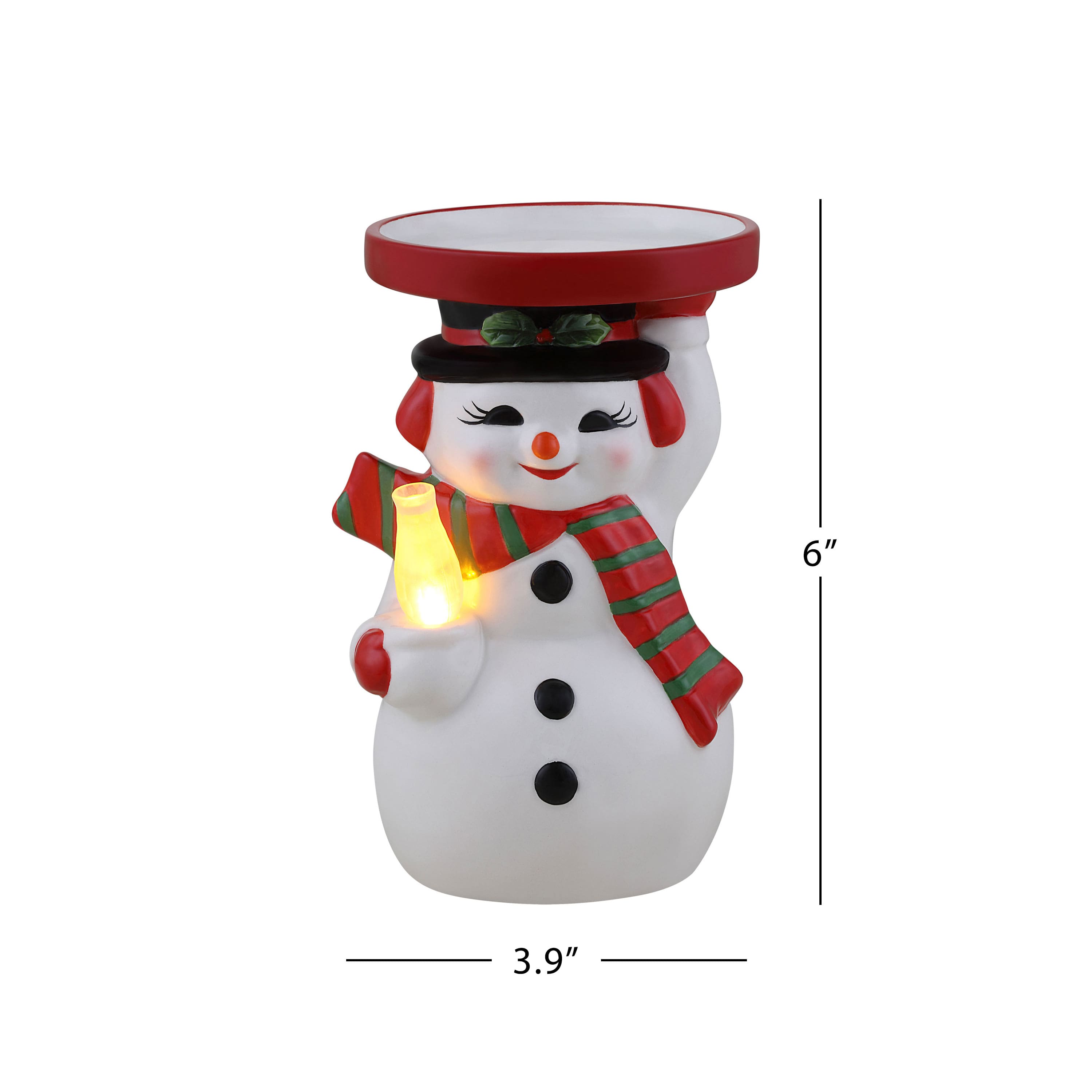 6&#x22; Snowman Ceramic LED Lit Candle Holder &#x26; Flameless Candle