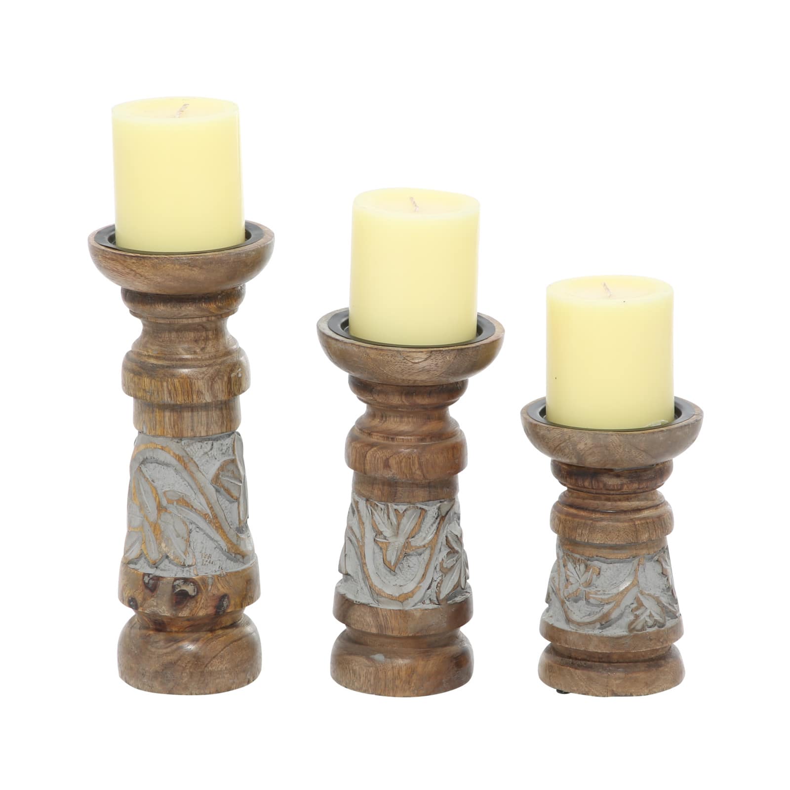Bronze Mango Wood Country Cottage Candle Holder Set