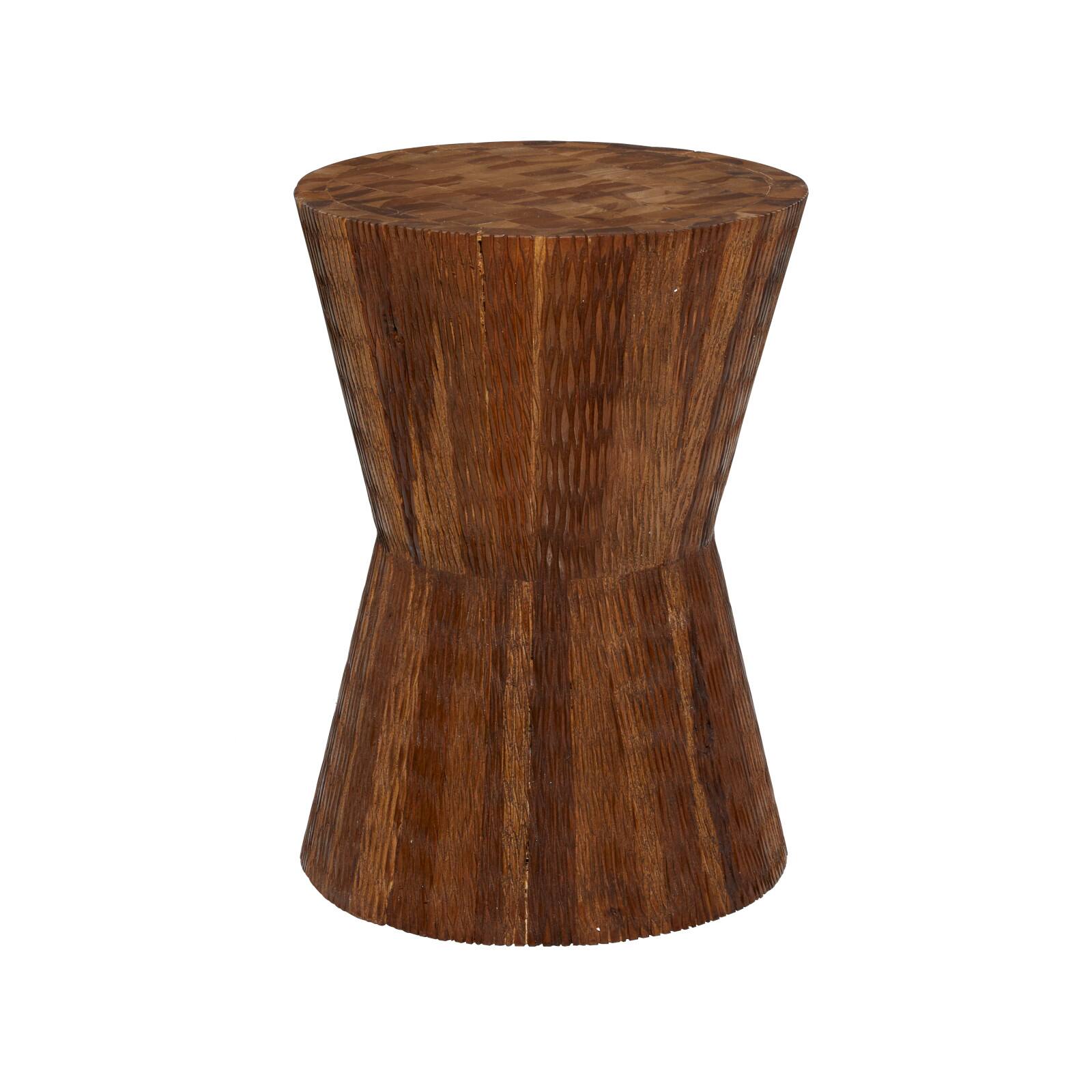 18&#x22; Brown Teak Wood Contemporary Stool