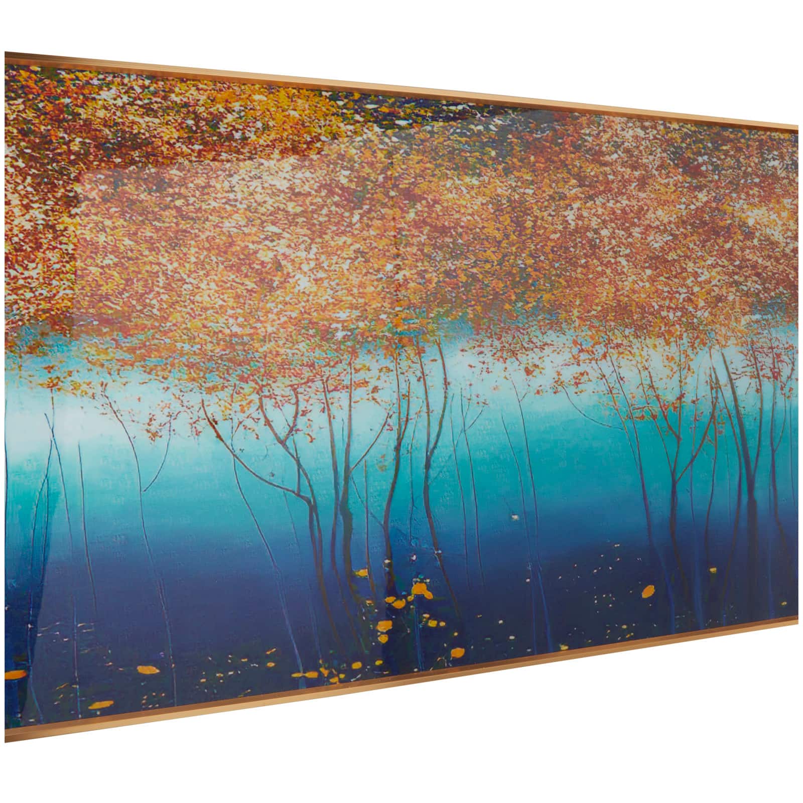 Blue Porcelain Trees Landscape Framed Wall Art with Gold Aluminum Frame 71&#x22; x 2&#x22; x 20&#x22;
