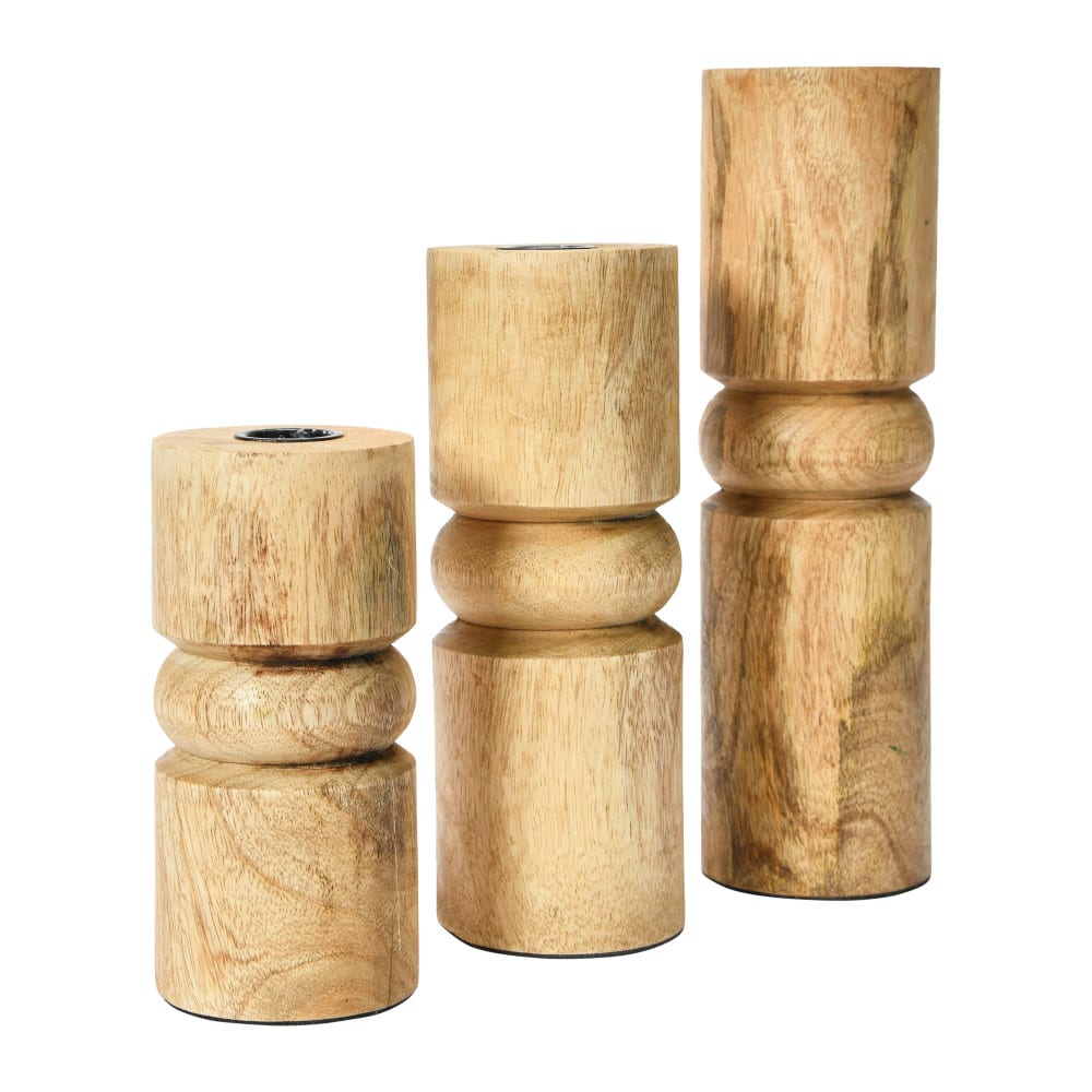 Hello Honey® Wood Stack Taper Candle Holder Set | Michaels
