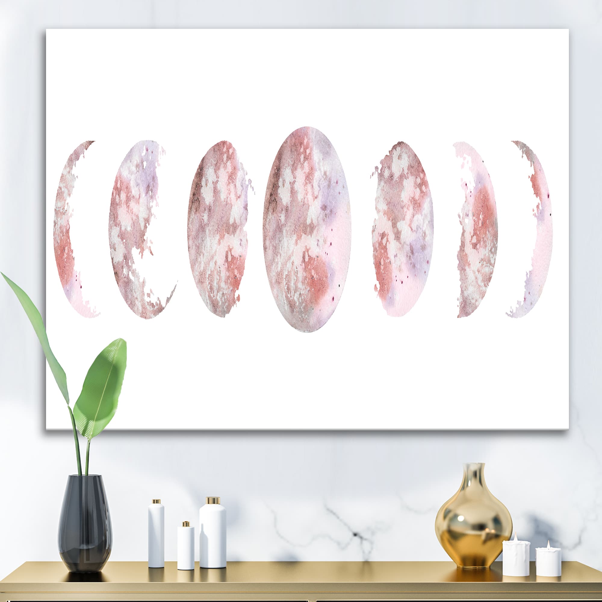 Designart - Moon Phases - Modern Canvas Wall Art Print