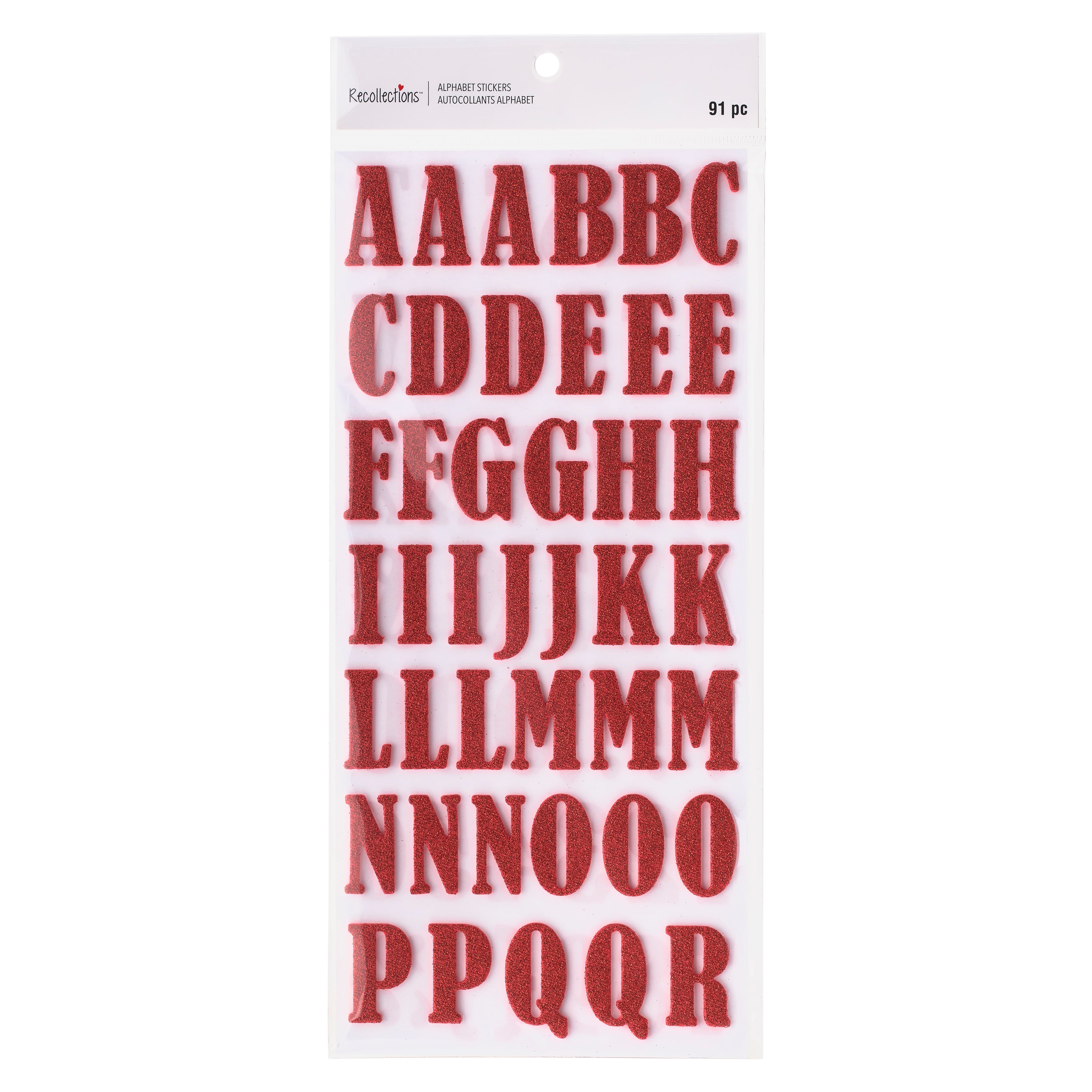 12 Pack: Red Bernhard Condensed Glitter Alphabet Stickers by Recollections&#x2122;