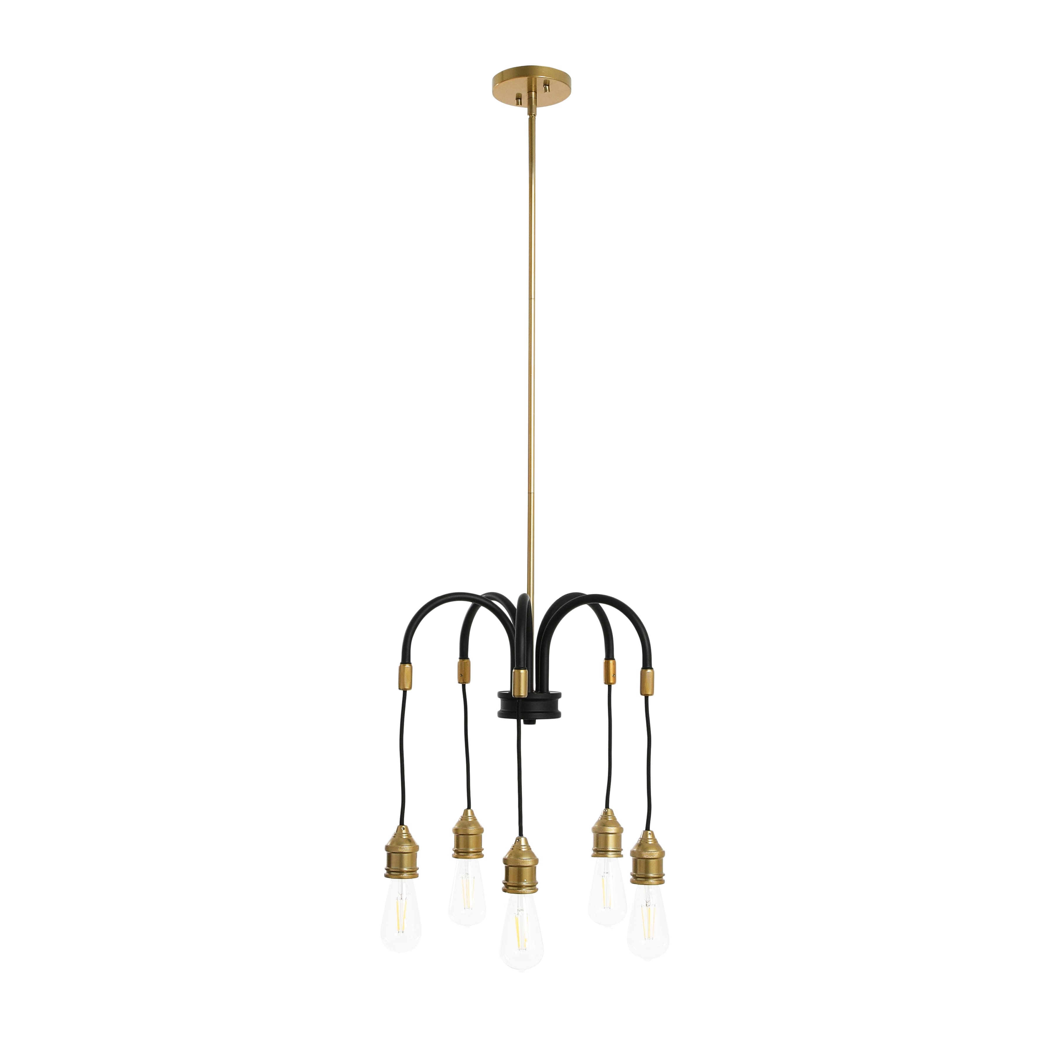 Robert Stevenson Lighting Harper 19&#x22; Black and Brass 5-Light Exposed Bulb 2-Tone Metal Chandelier