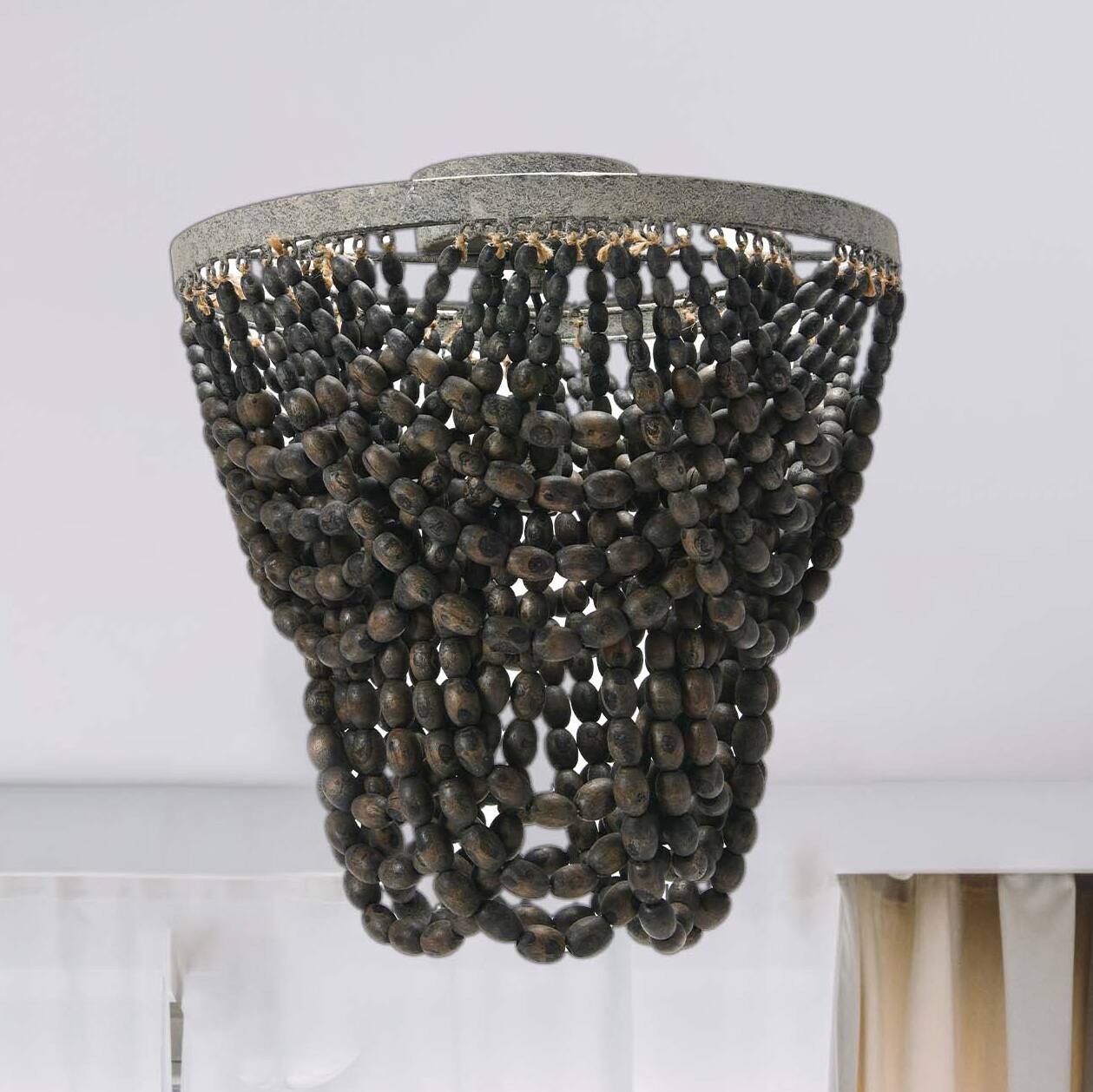 Hello Honey&#xAE; 2-Tier Draped Wood Bead Semi-Flush Mount Ceiling Light