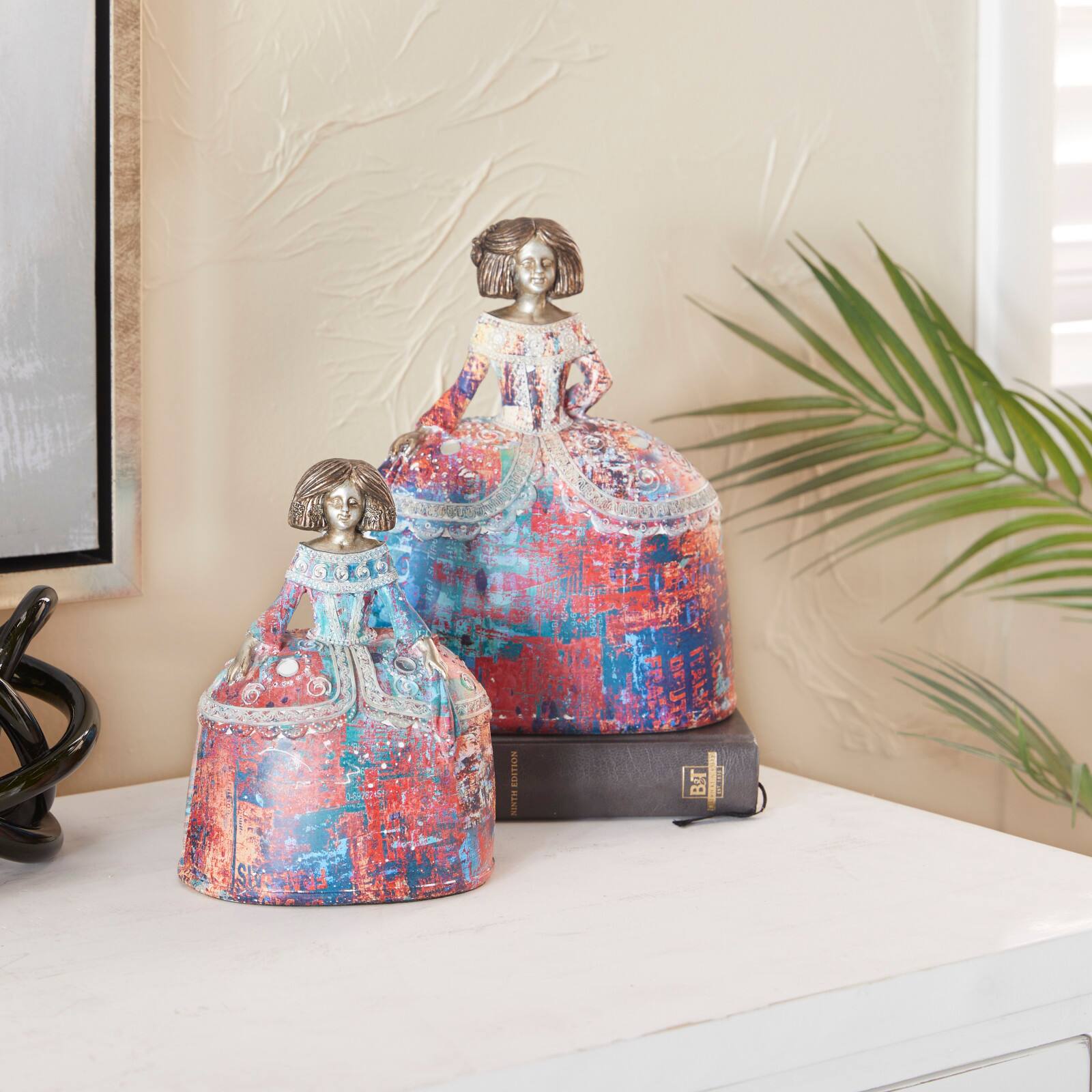 Set of 2 Multi Polystone Tuscan Sculptures, 8" x 5" x 4"