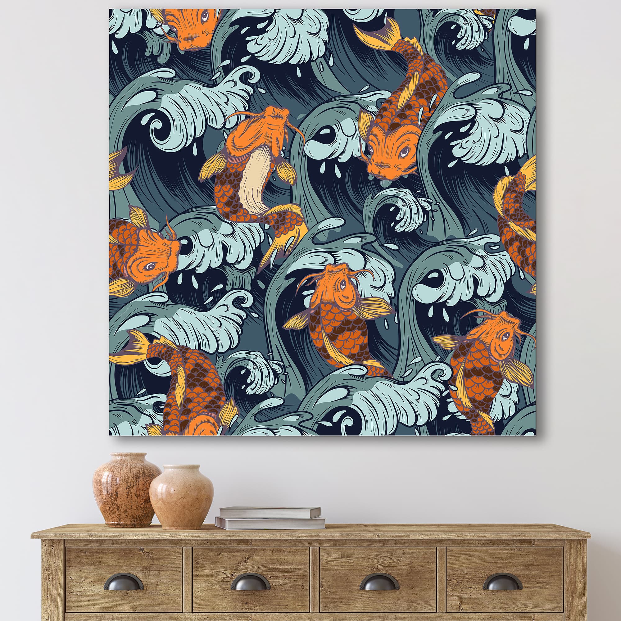 Designart - Japanese Koi Fish - Nautical &#x26; Coastal Canvas Wall Art Print