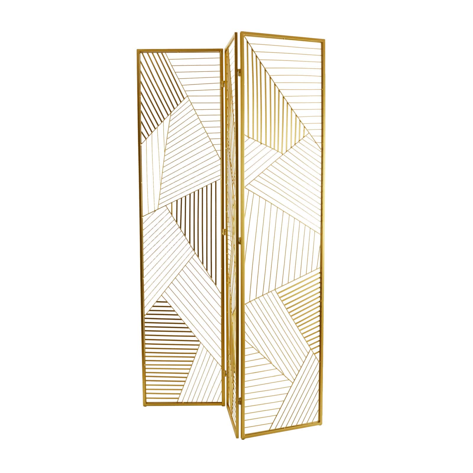 Gold Metal Hinged Foldable Partition 3 Panel Geometric Room Divider Screen 43" x 2" x 67"