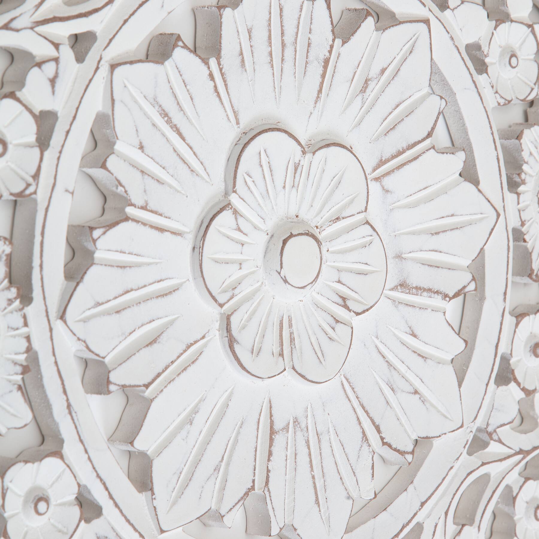 Habitat Etta 24" White Carved Floral Round Wall Art
