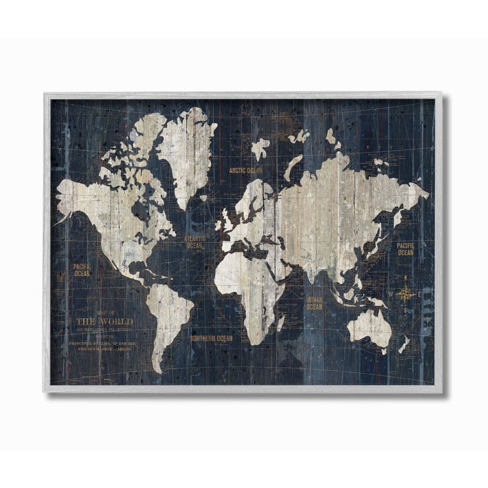 Stupell Industries Distressed Antique World Map Rustic Aesthetic Framed Wall Art