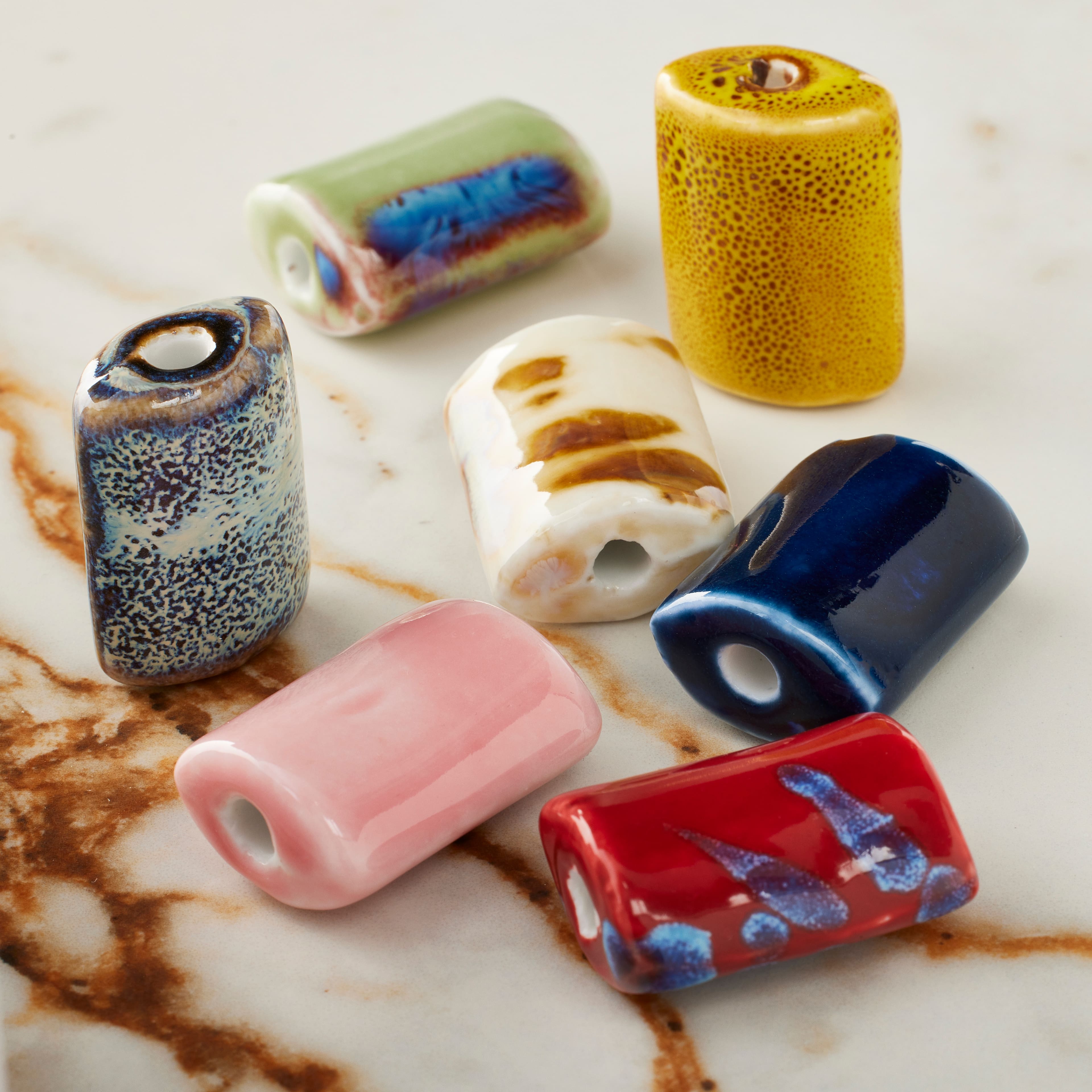 Multicolor Ceramic Puffed Rectangle Beads, 28mm by Bead Landing™