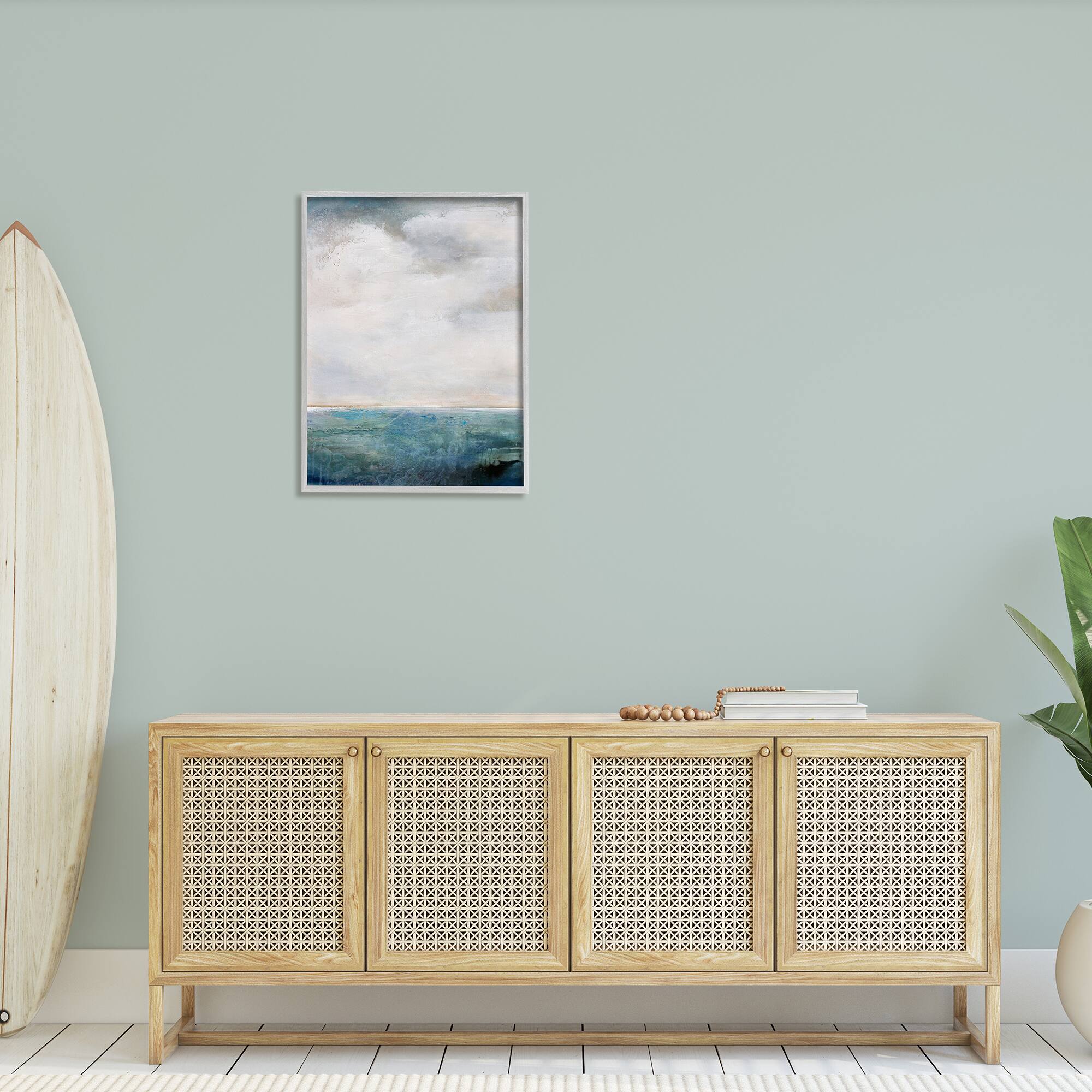 Stupell Industries Abstract Ocean Horizon Line Nautical Water Cloudy Sky Framed Wall Art