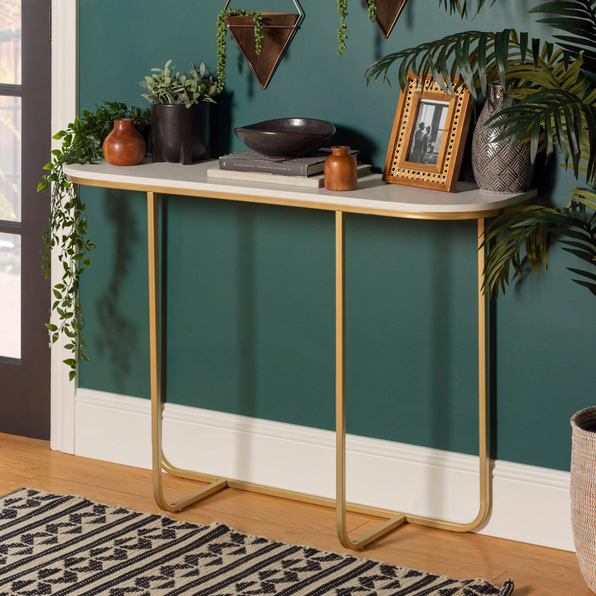 Walker Edison Faux White Marble/Gold Modern Curved Entry Table Michaels