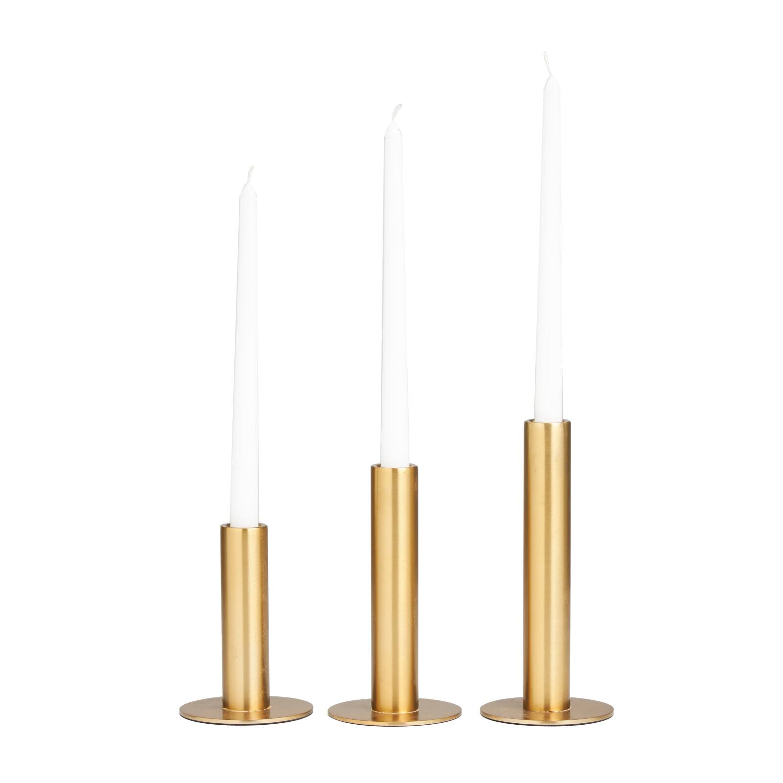 Gold Stainless Steel Slim Minimalistic Taper Candle Holder with Rounded Base Set