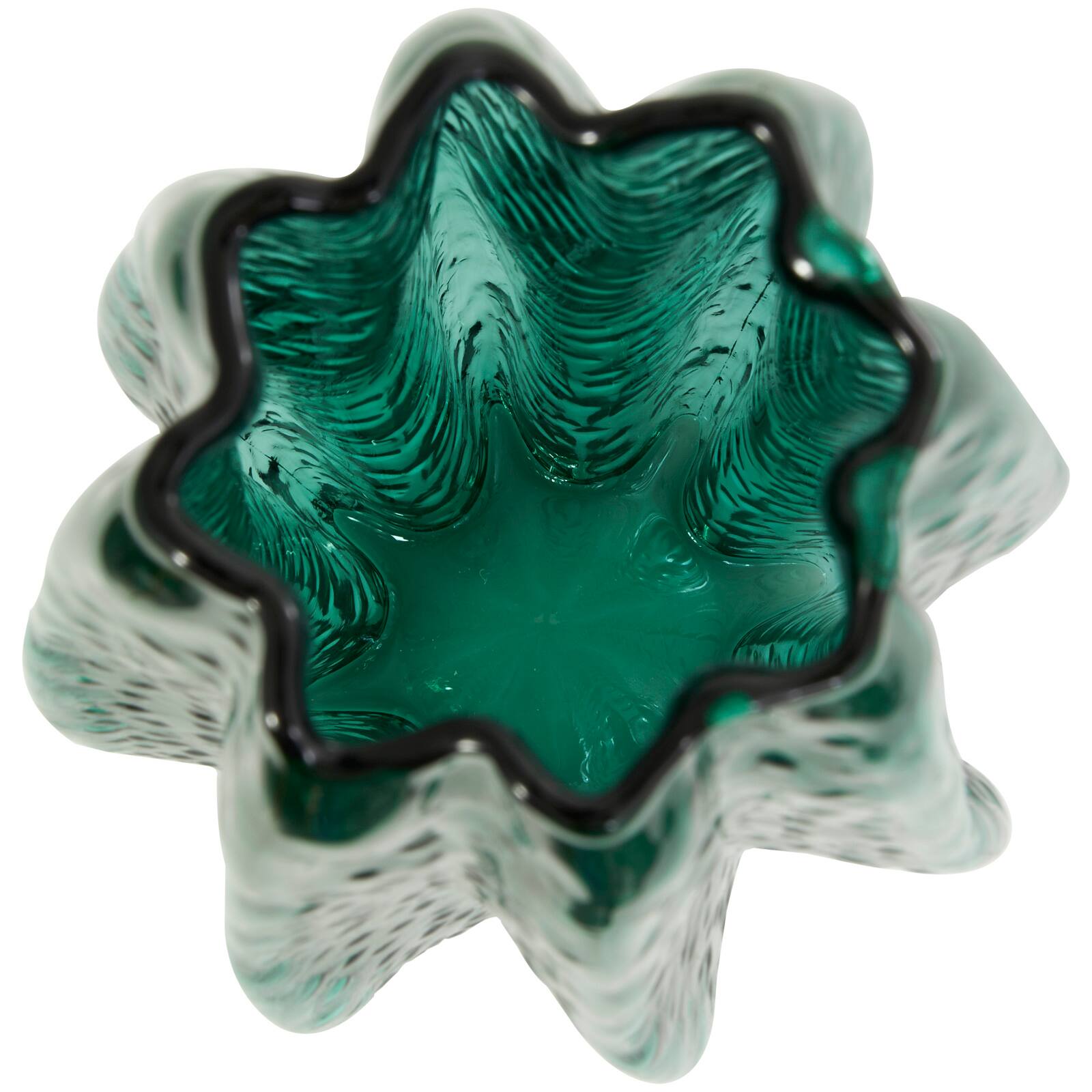 14" Green Wavy Glass Vase