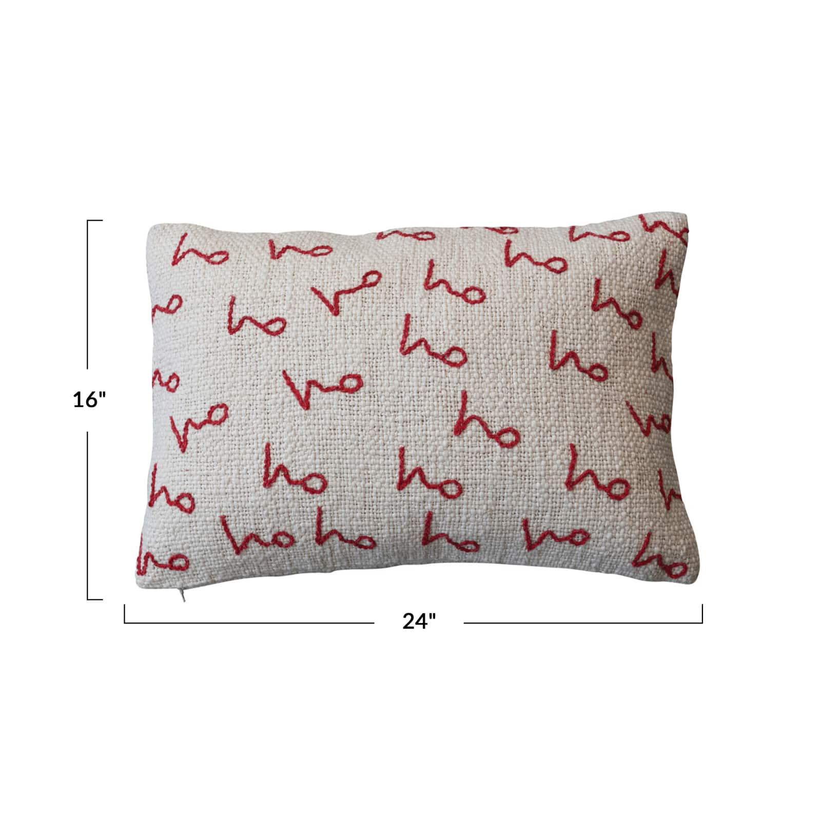 24&#x22; x 16&#x22; Red &#x26; Natural Ho Ho Ho Woven Cotton Slub Lumbar Pillow