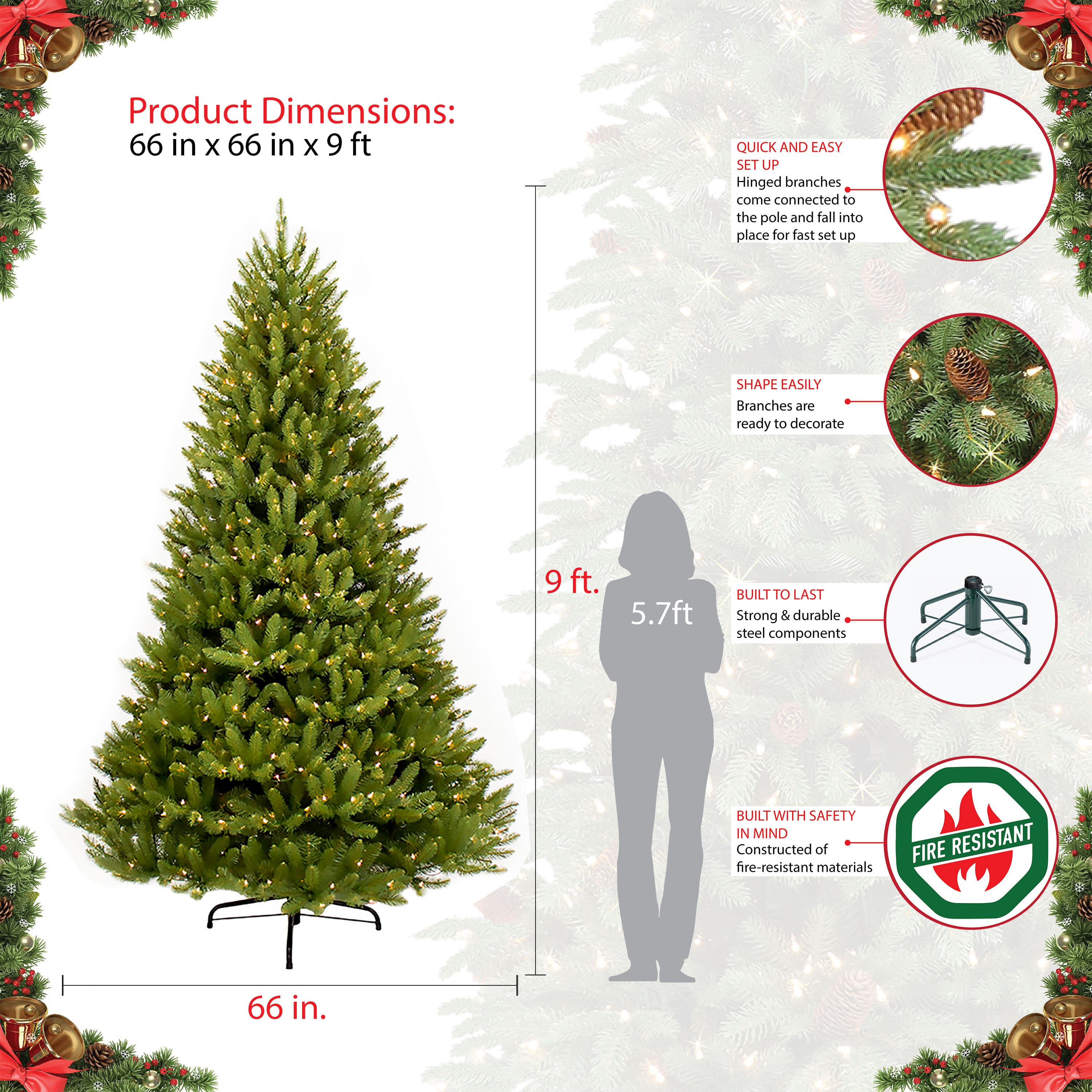 9ft. Pre-Lit Fraser Fir Artificial Christmas Tree, Clear Lights