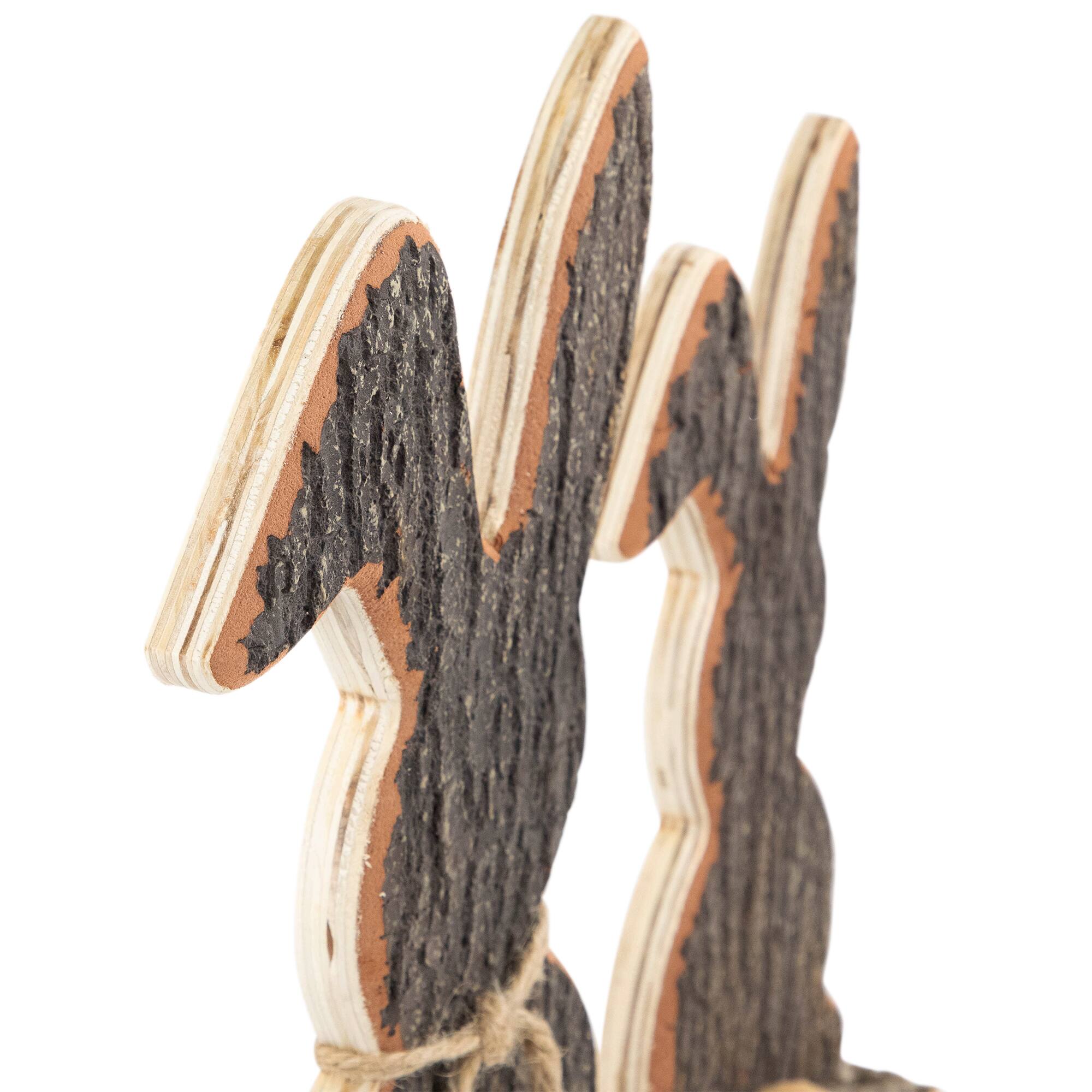 15.75&#x22; Rabbit Trio Wooden Tree Bark Easter Decoration