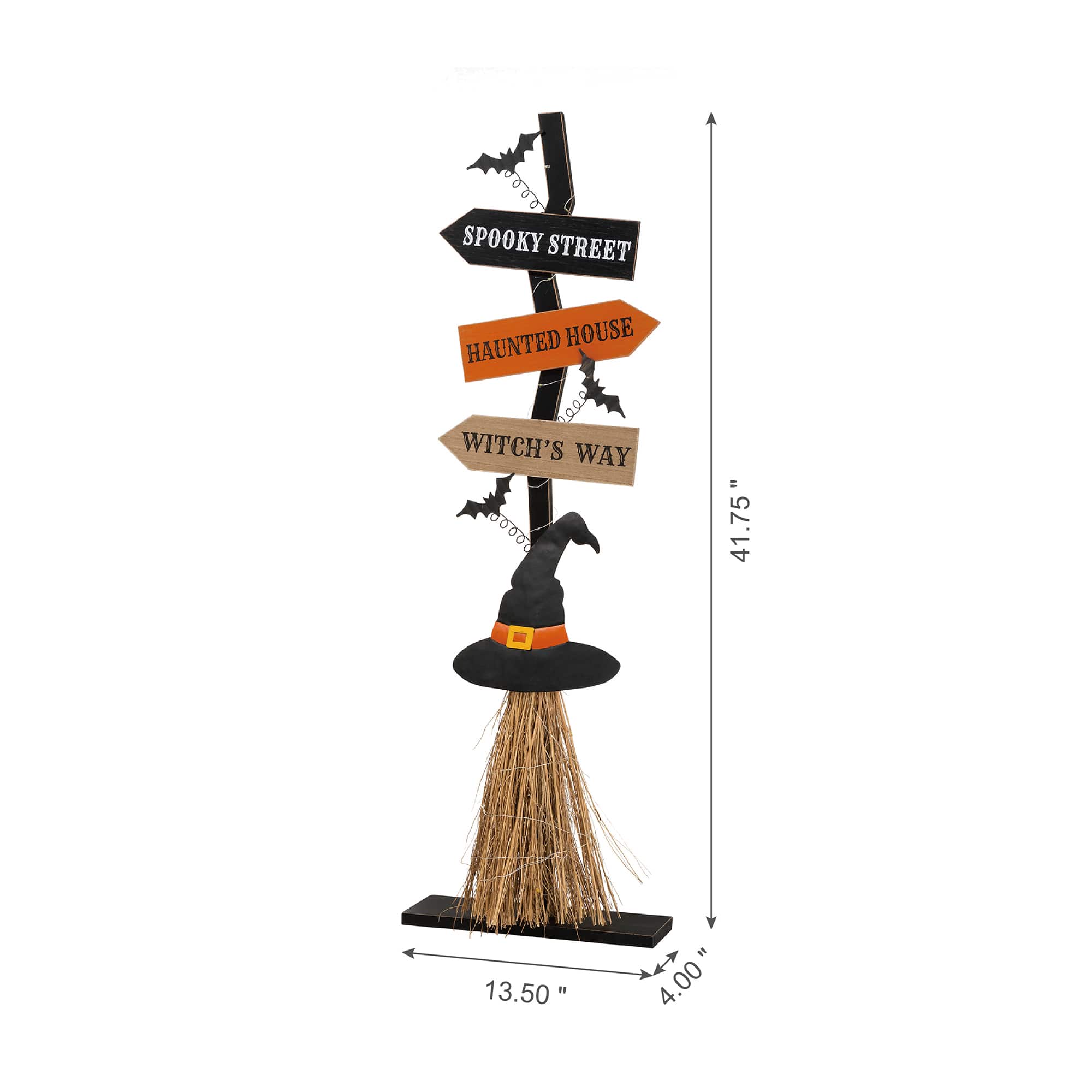 Glitzhome&#xAE; 42&#x22; Lighted Halloween Witch&#x27;s Broom Porch D&#xE9;cor with Timer