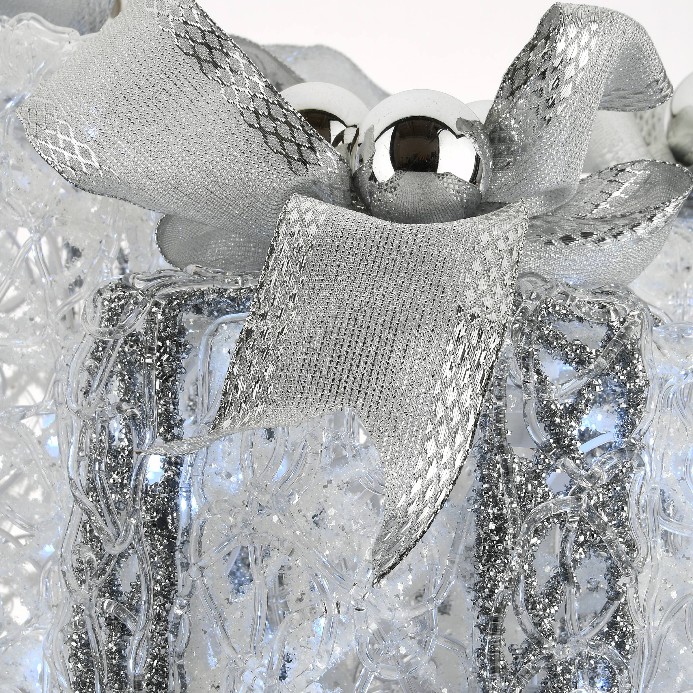 Glittered Silver &#x26; White Gift Box Set with White Twinkle LED Lights