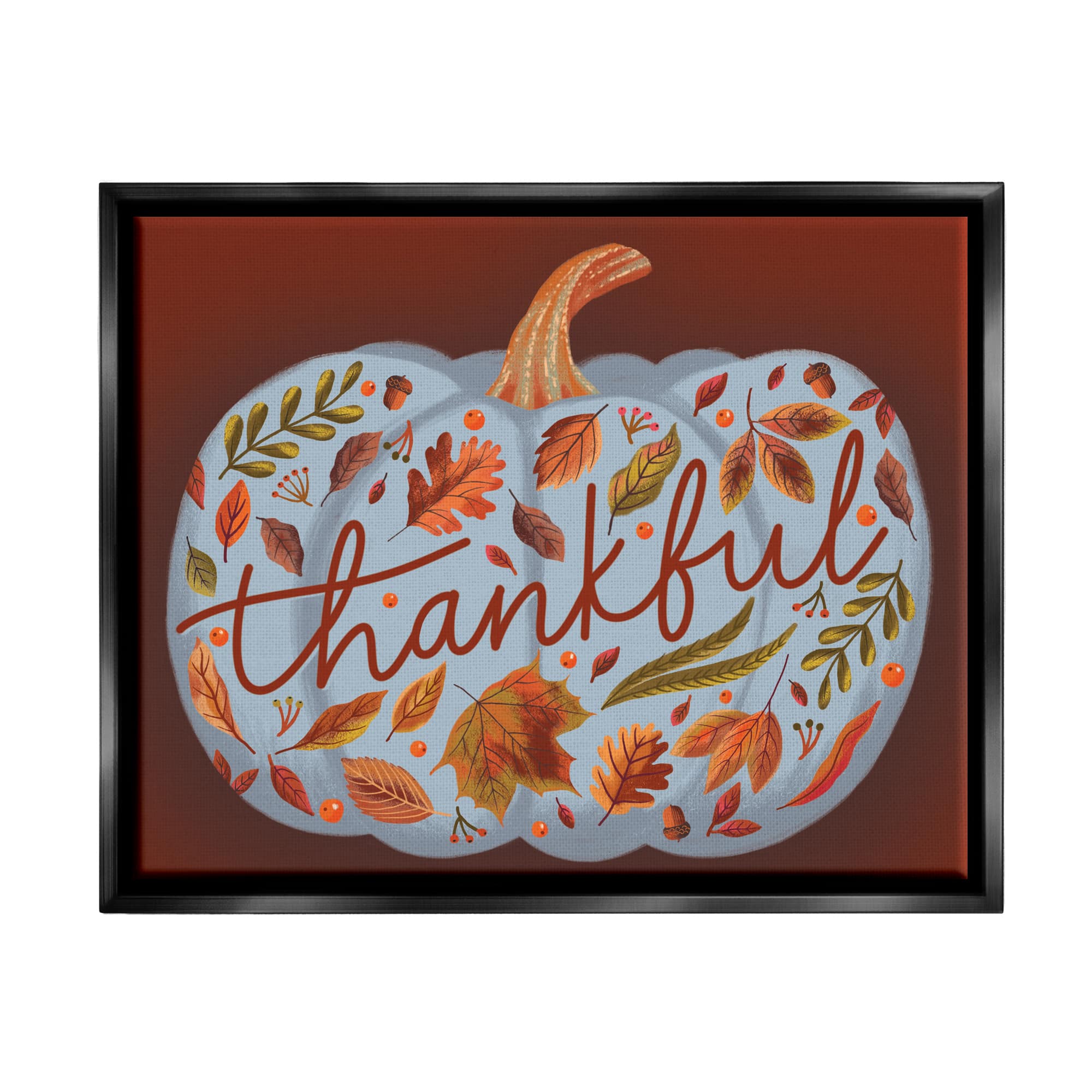 Stupell Industries Thankful Leaf Patterned Pumpkin Framed Floater Canvas Wall Art