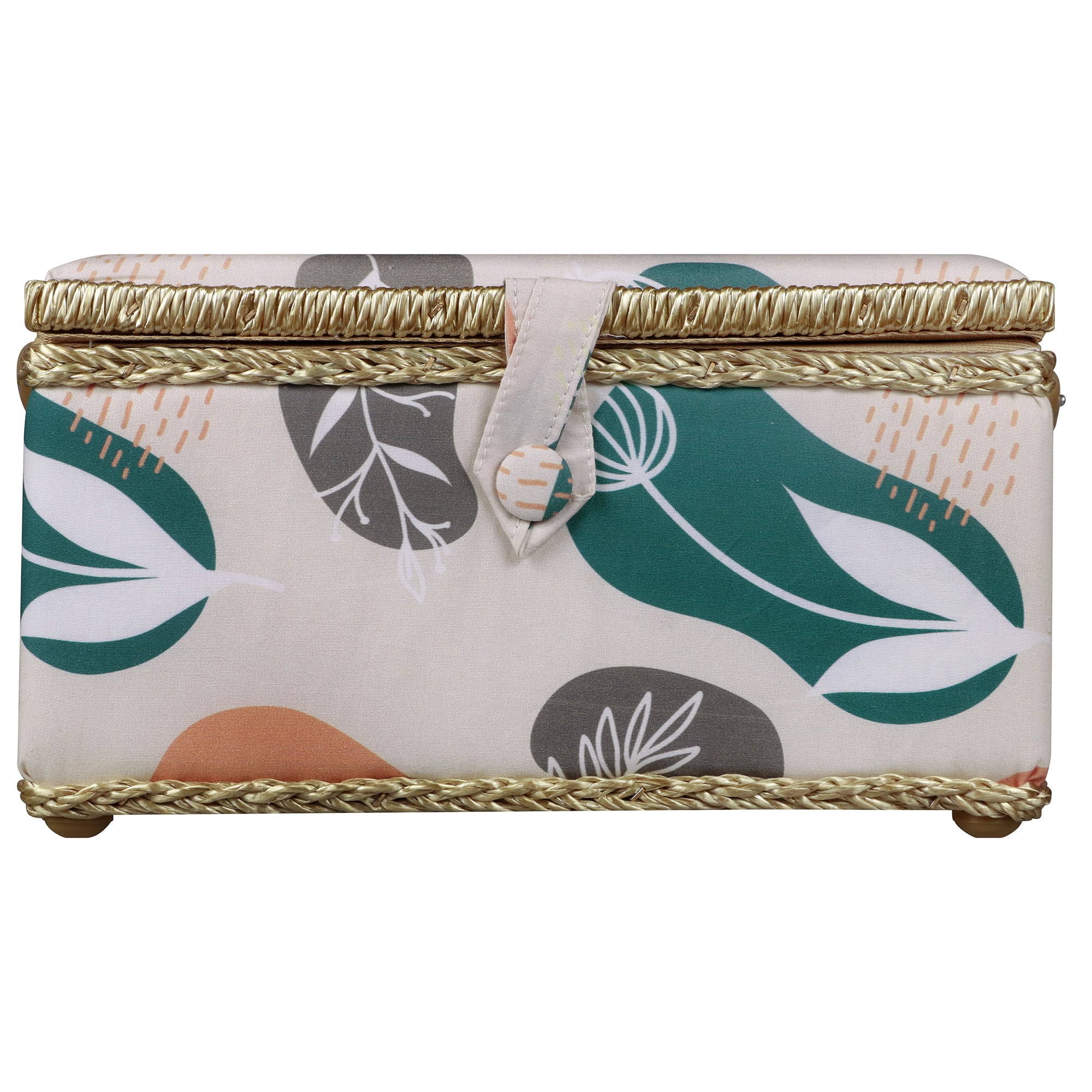 SINGER&#xAE; Large Tan Organic Print Sewing Basket with Sewing Scissors &#x26; Notions