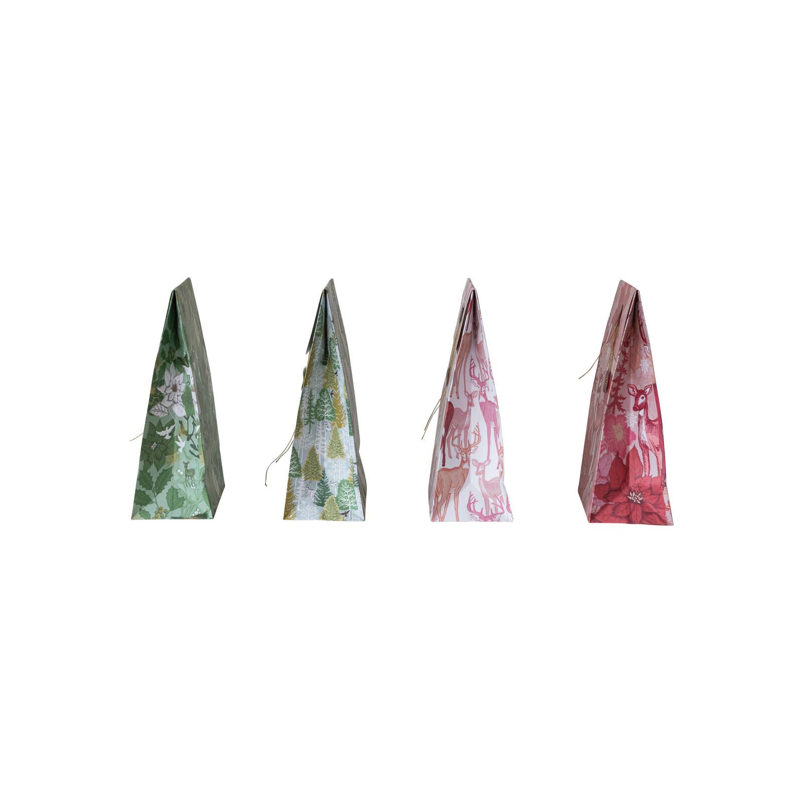 Hello Honey Multicolor Reindeer, Tree &#x26; Flowers Printed Paper Gift Bags with Tie Closures, 4ct.