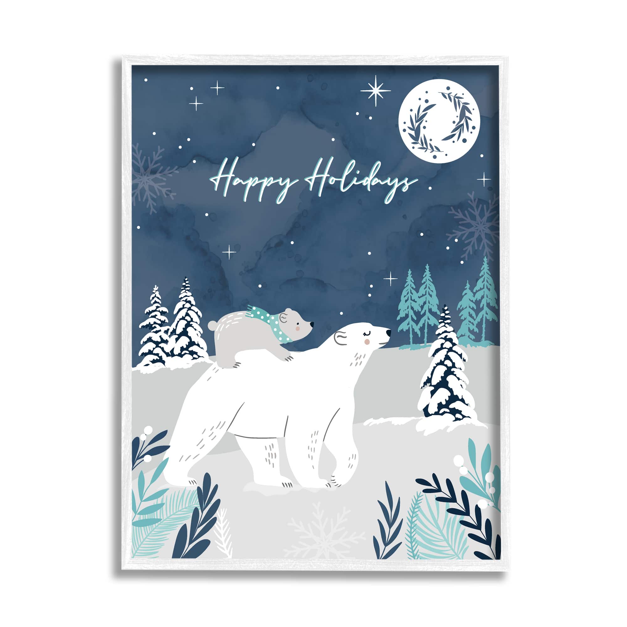 Stupell Industries Happy Holidays Winter Snow Bears Framed Giclee Art