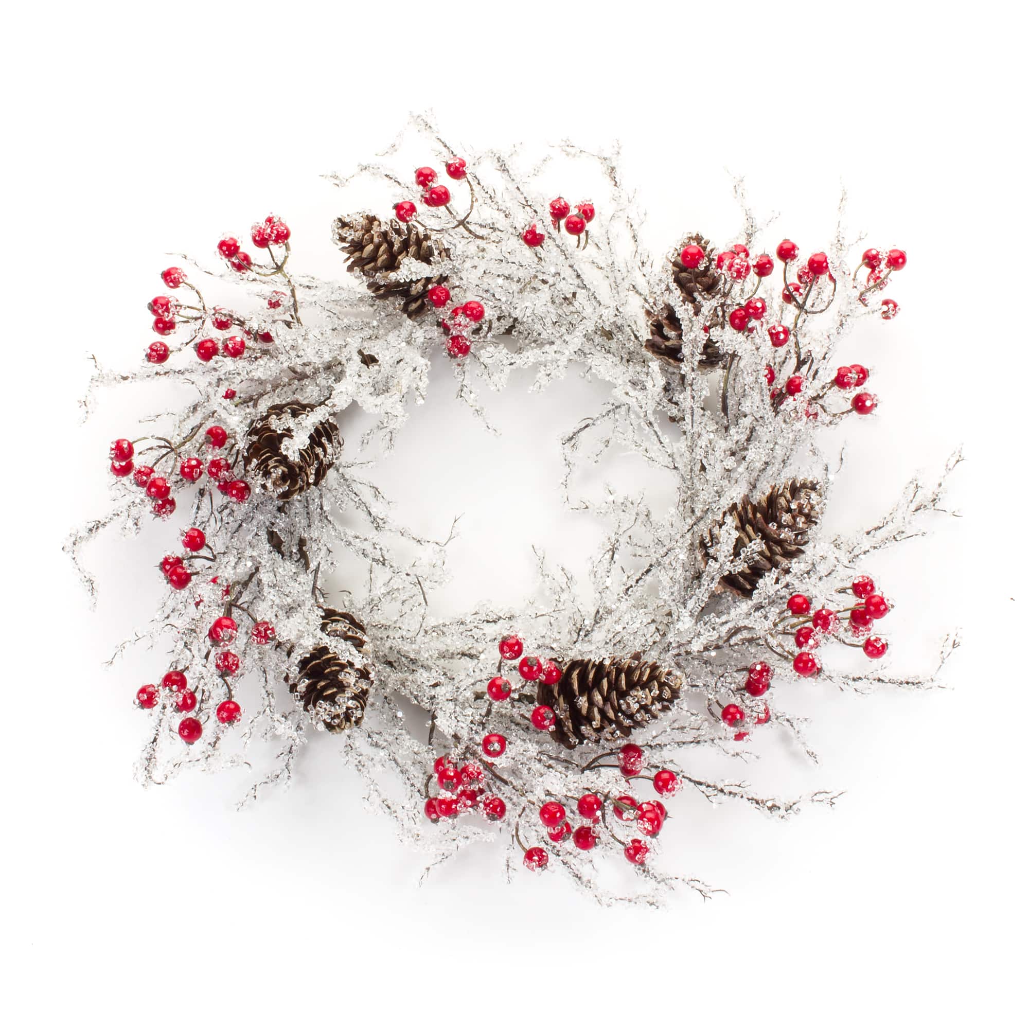 23&#x22; Icy Twig, Pinecone &#x26; Red Berry Wreath