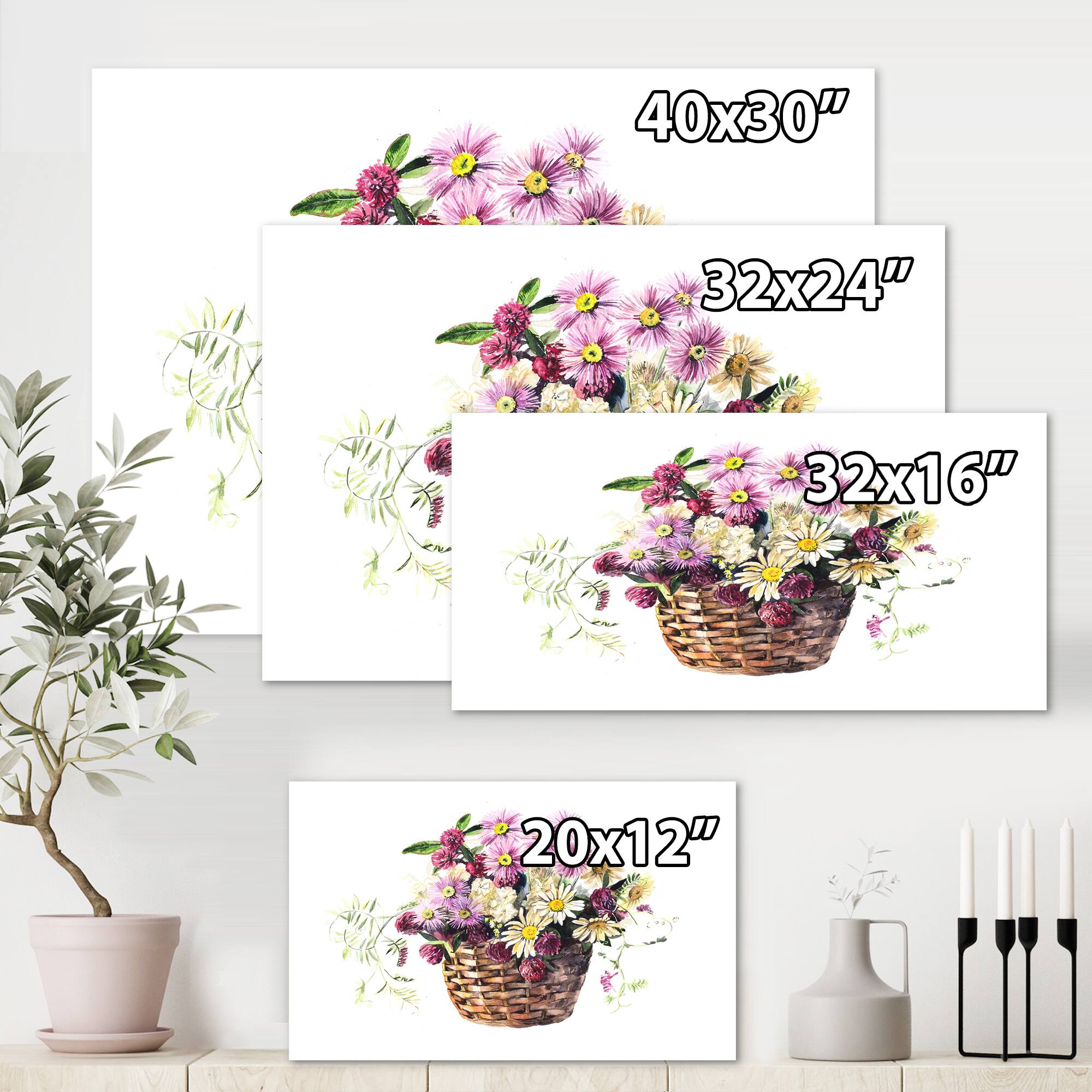 Designart - Bouquet From Meadow Flowers In The Basket - Traditional Canvas Wall Art Print