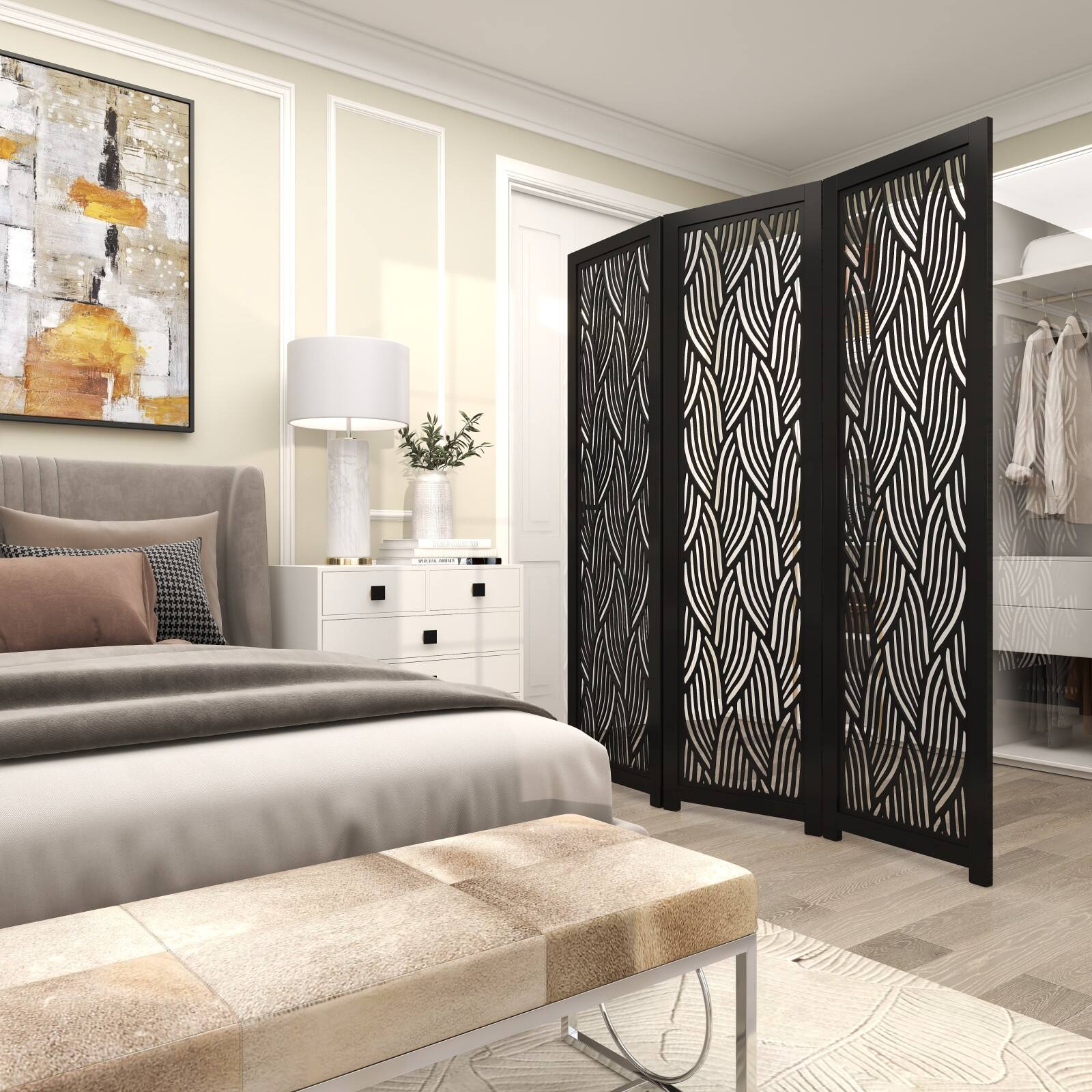 6.6ft. Black Wooden 3 Panel Room Divider Screen