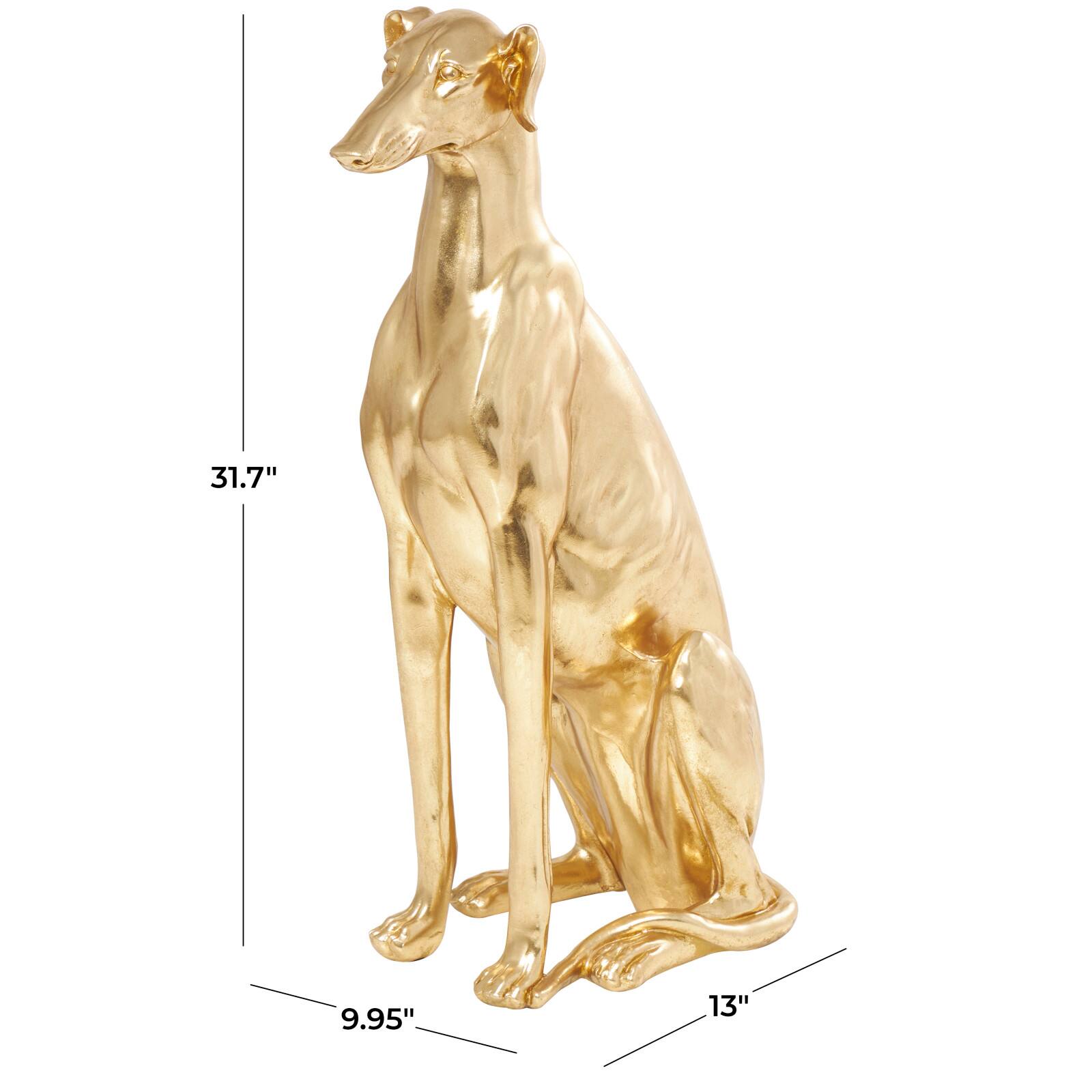32&#x22; Gold Dog Sitting Greyhound Sculpture