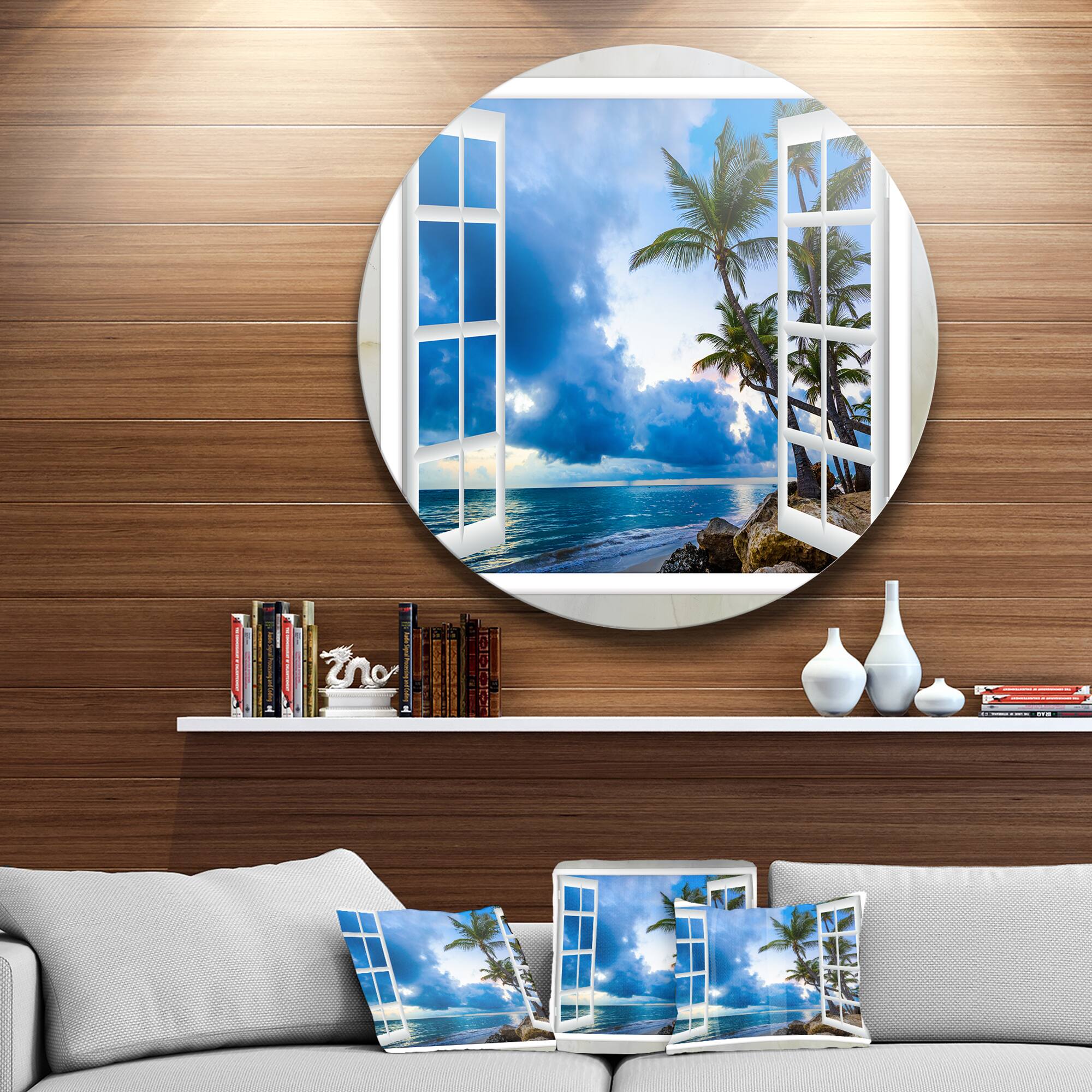Designart - Window Open to Cloudy Blue Sky' Oversized Landscape Wall Art Print