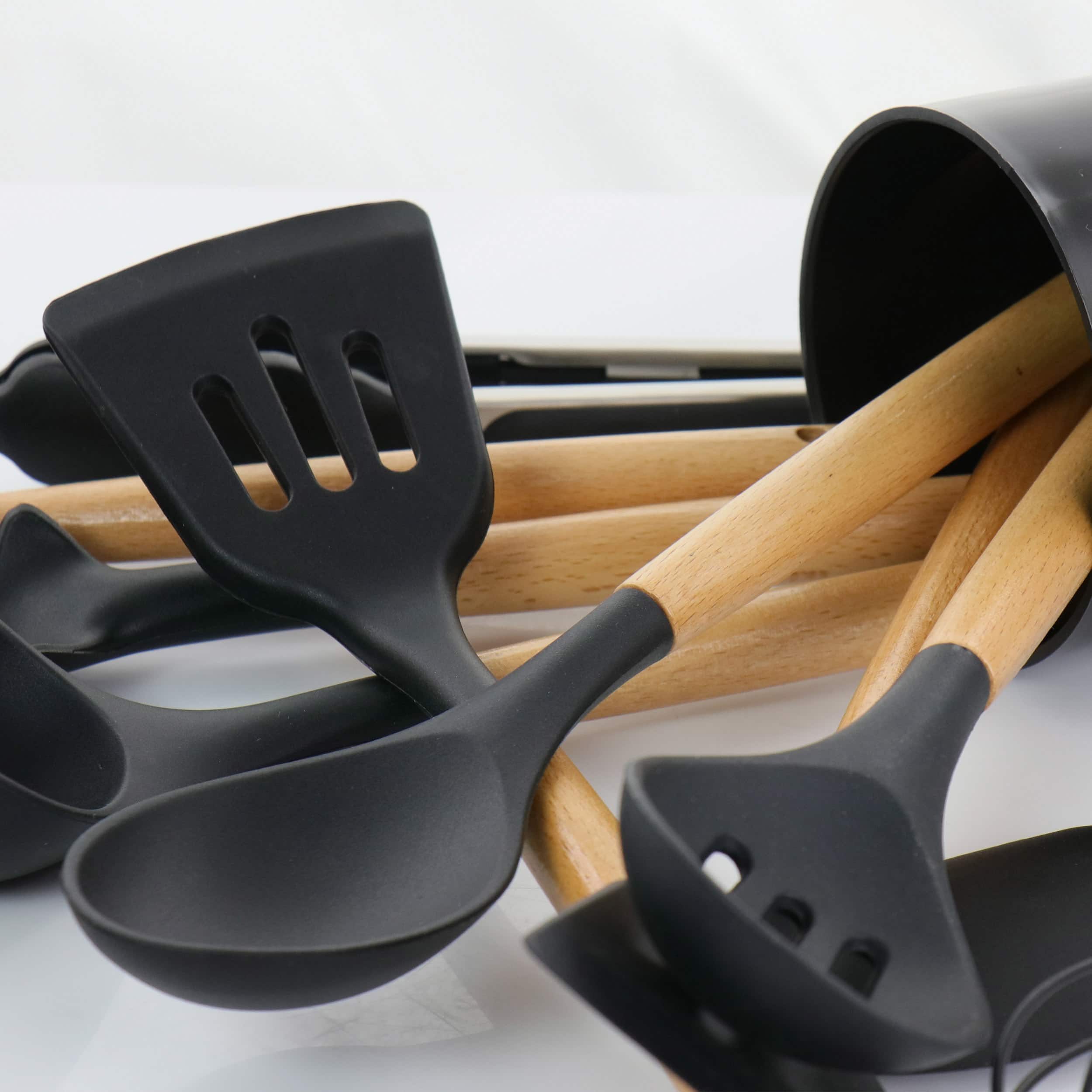 MegaChef Black Silicone & Wood Cooking Utensils Set, 12ct.