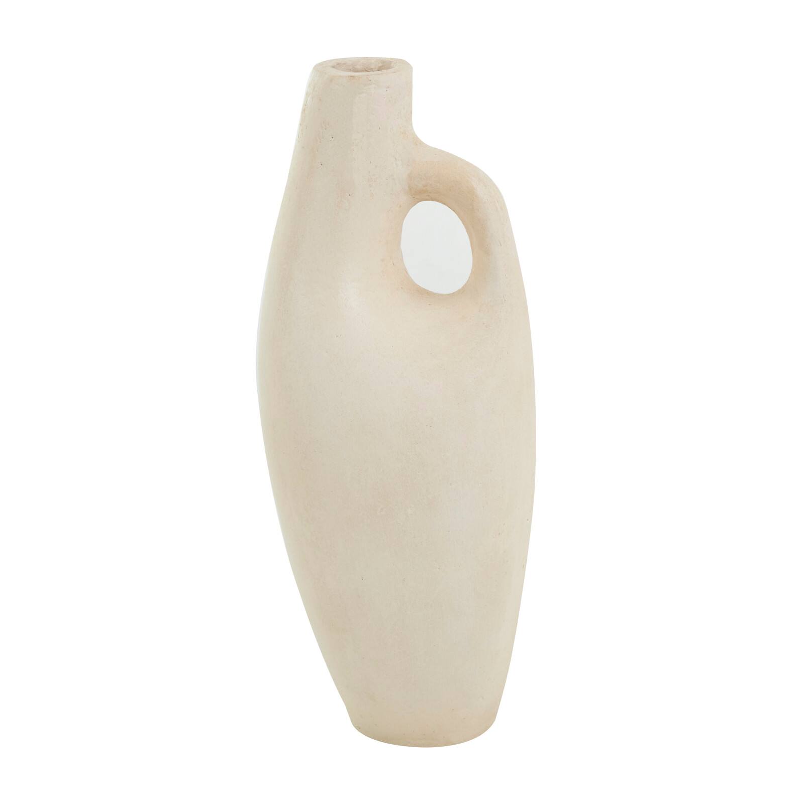 15" Beige Paper Mache Abstract Curved Vase with Handle