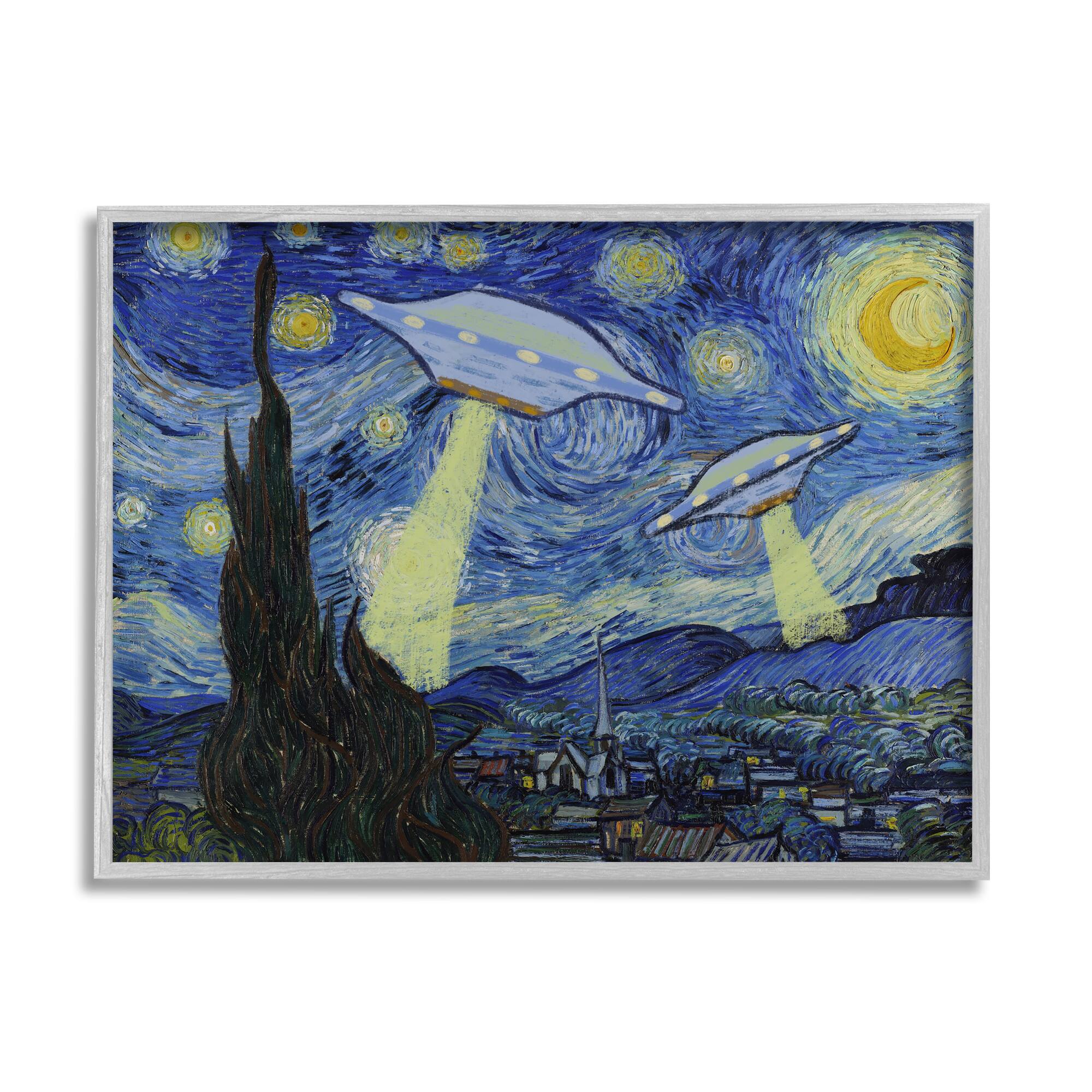 Stupell Industries Starry Night Classic Alien UFOs Framed Giclee Art