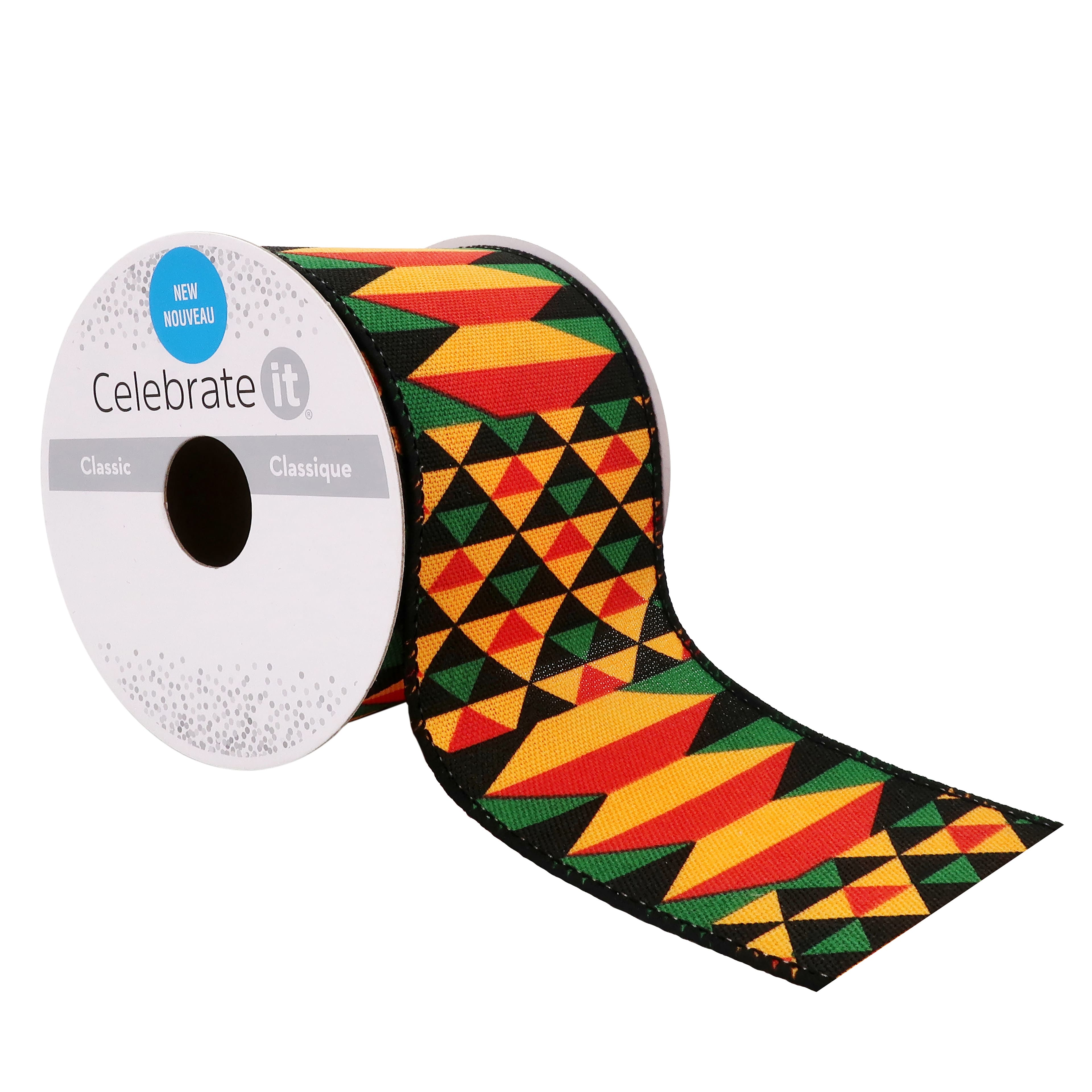 12 Pack: 2.5" x 3yd. Faux Linen Wired Geometric Ribbon by Celebrate It™