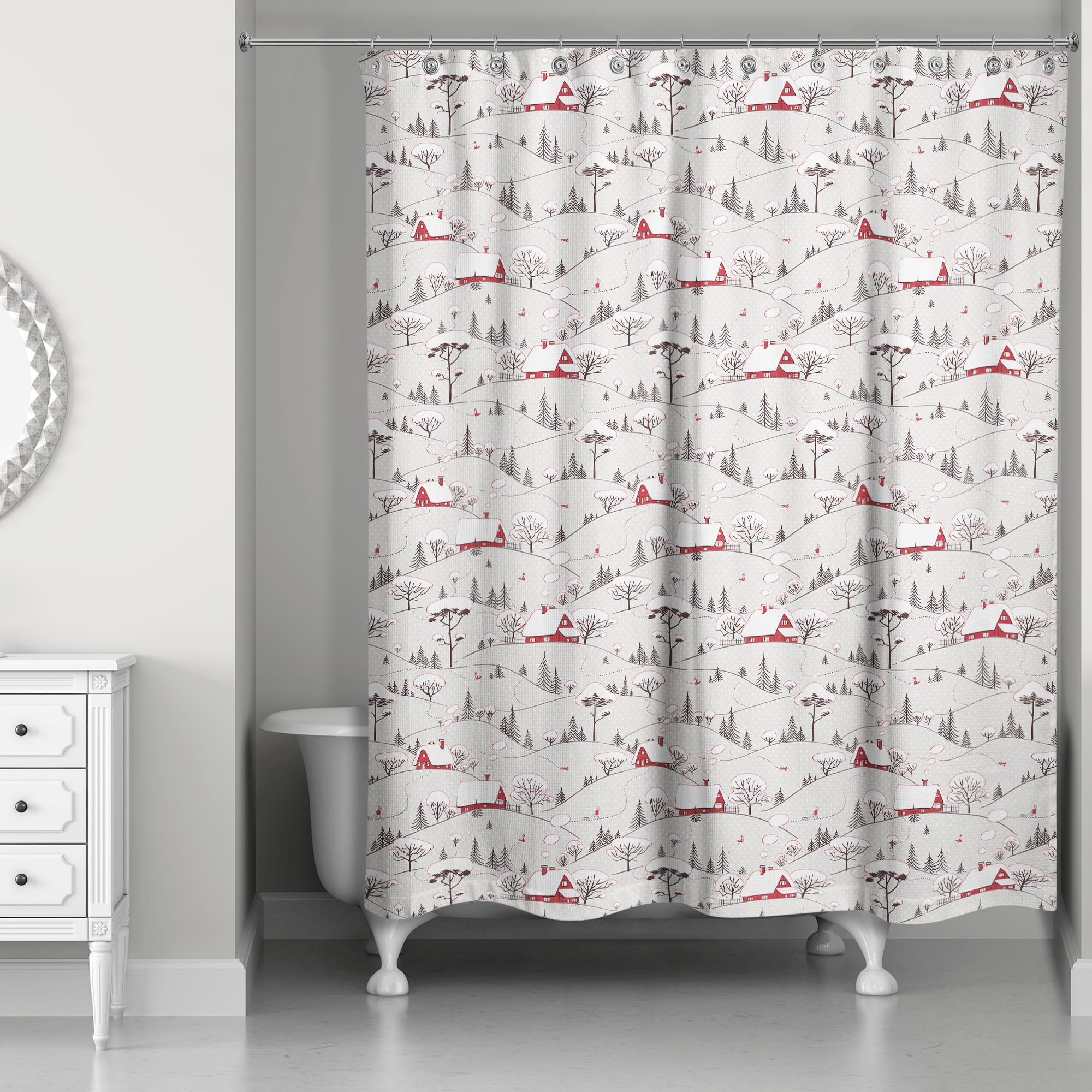 Snowy village shower shops curtain