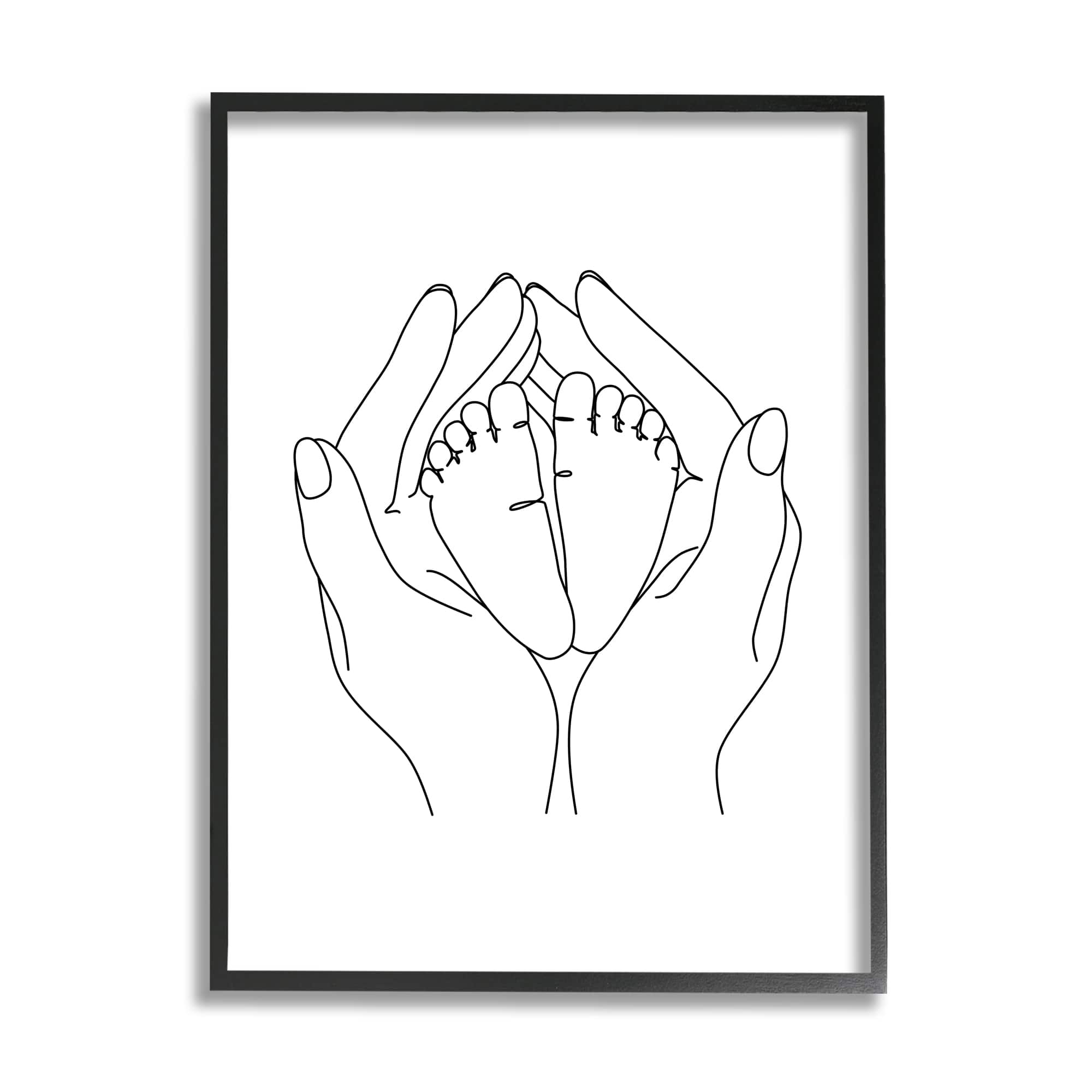 Stupell Industries Hands Holding Baby Feet Minimal Line Drawing in Black Frame Wall Art