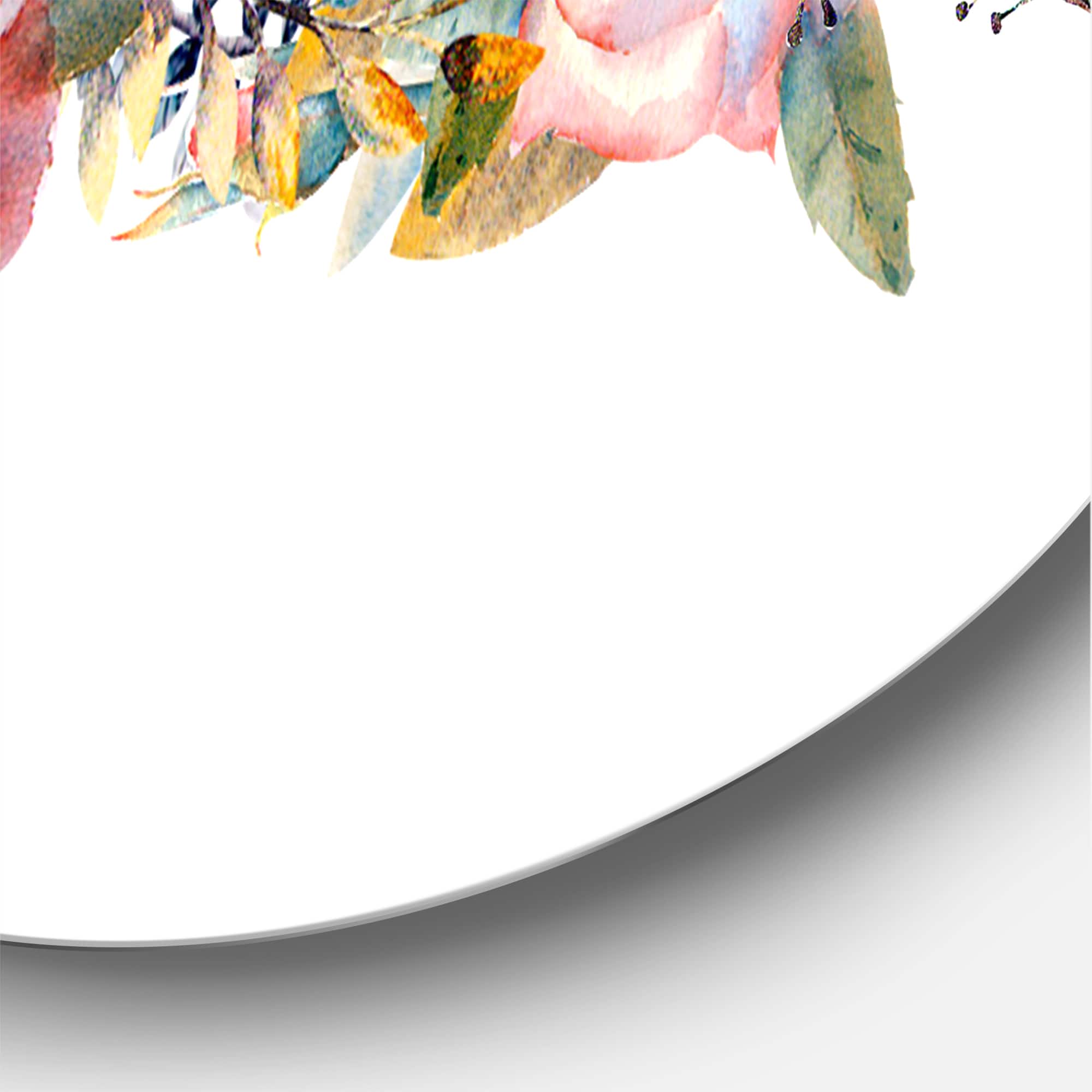 Designart - Pink Roses and Wildflower - Farmhouse Metal Circle Wall Art