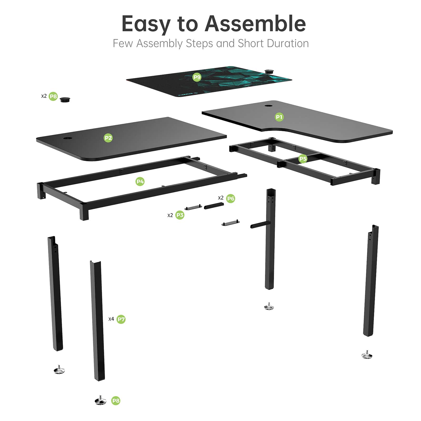 Eureka Ergonomic&#xAE; 60&#x22; Black Right L-Shaped Crafting Table &#x26; Workstation