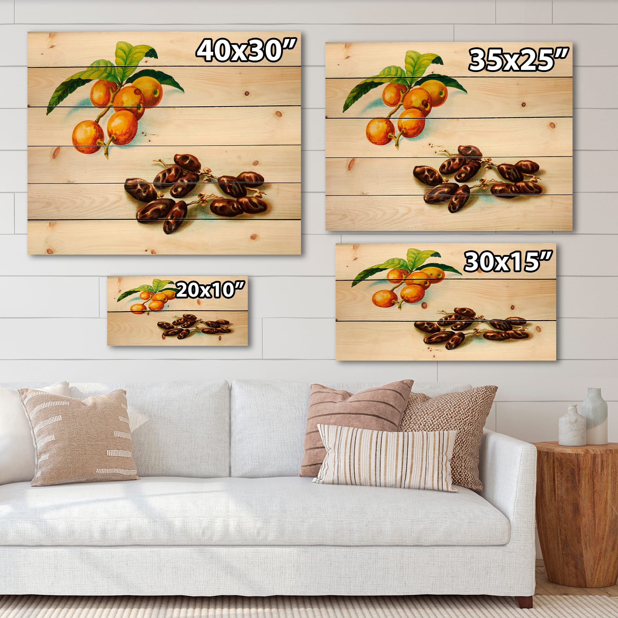 Designart - Vintage Fruits IV - Farmhouse Print on Natural Pine Wood