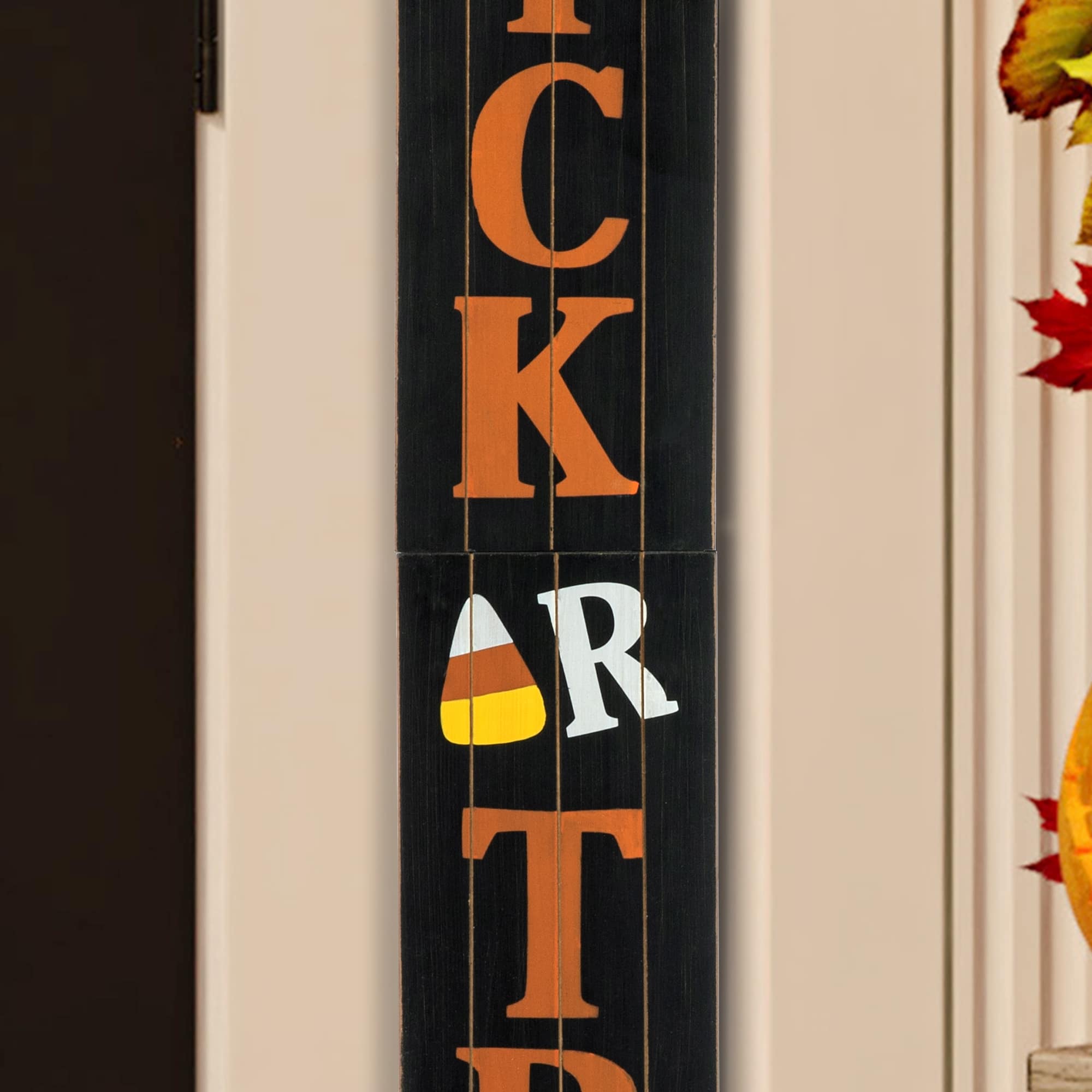 Glitzhome&#xAE; Orange &#x26; Black Wooden Trick or Treat Porch Sign