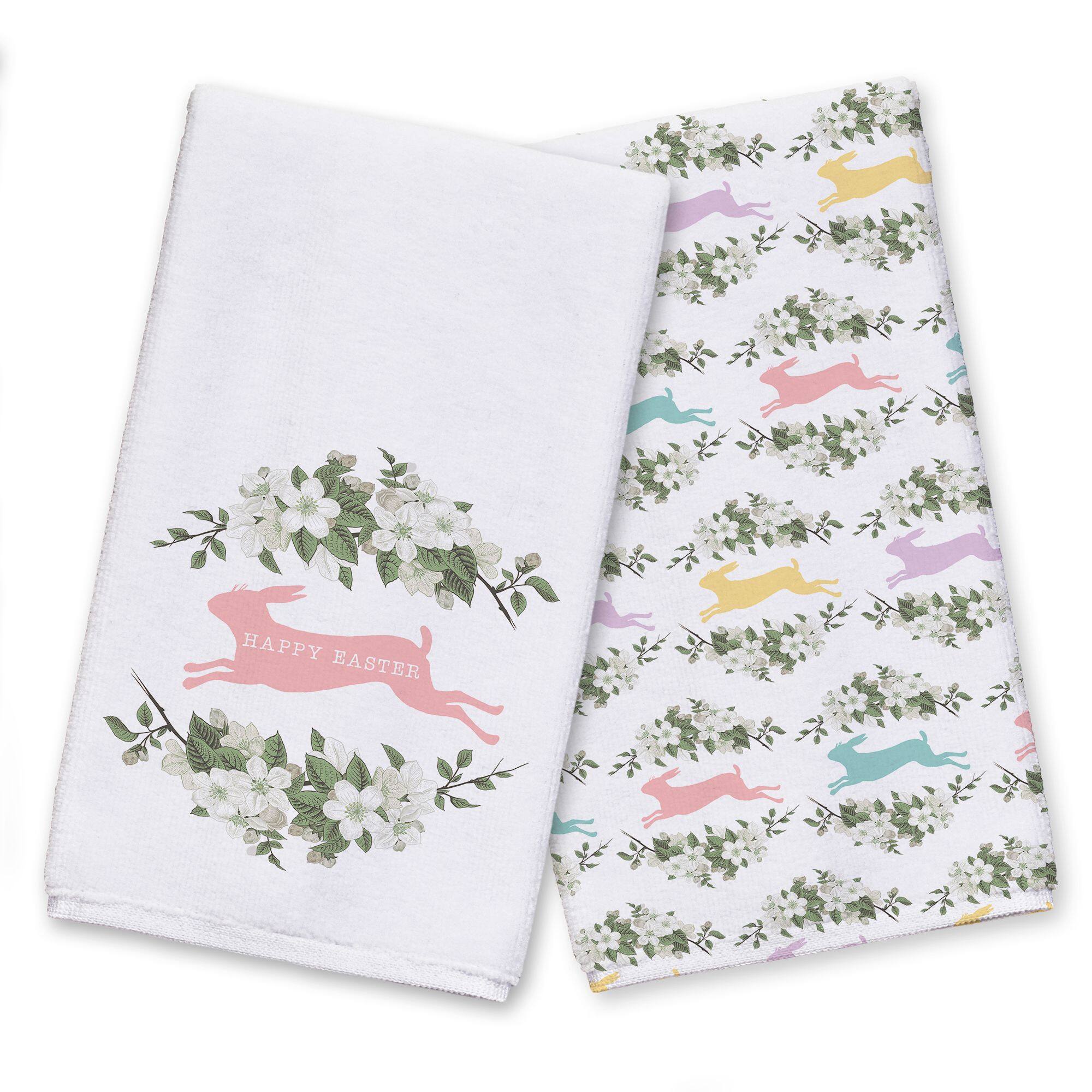 Pink Rabbit Tea Towel - Set of 2