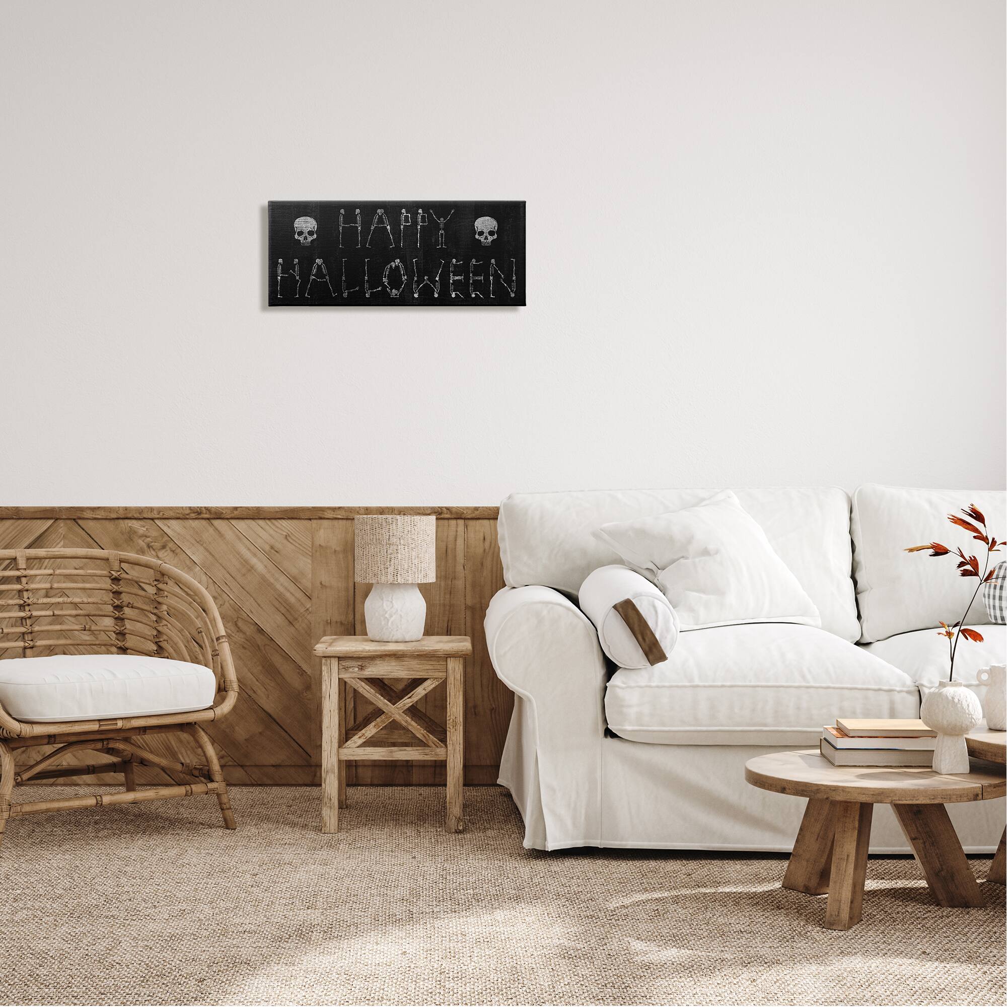 Stupell Industries Happy Halloween Skeleton Letters Canvas Wall Art